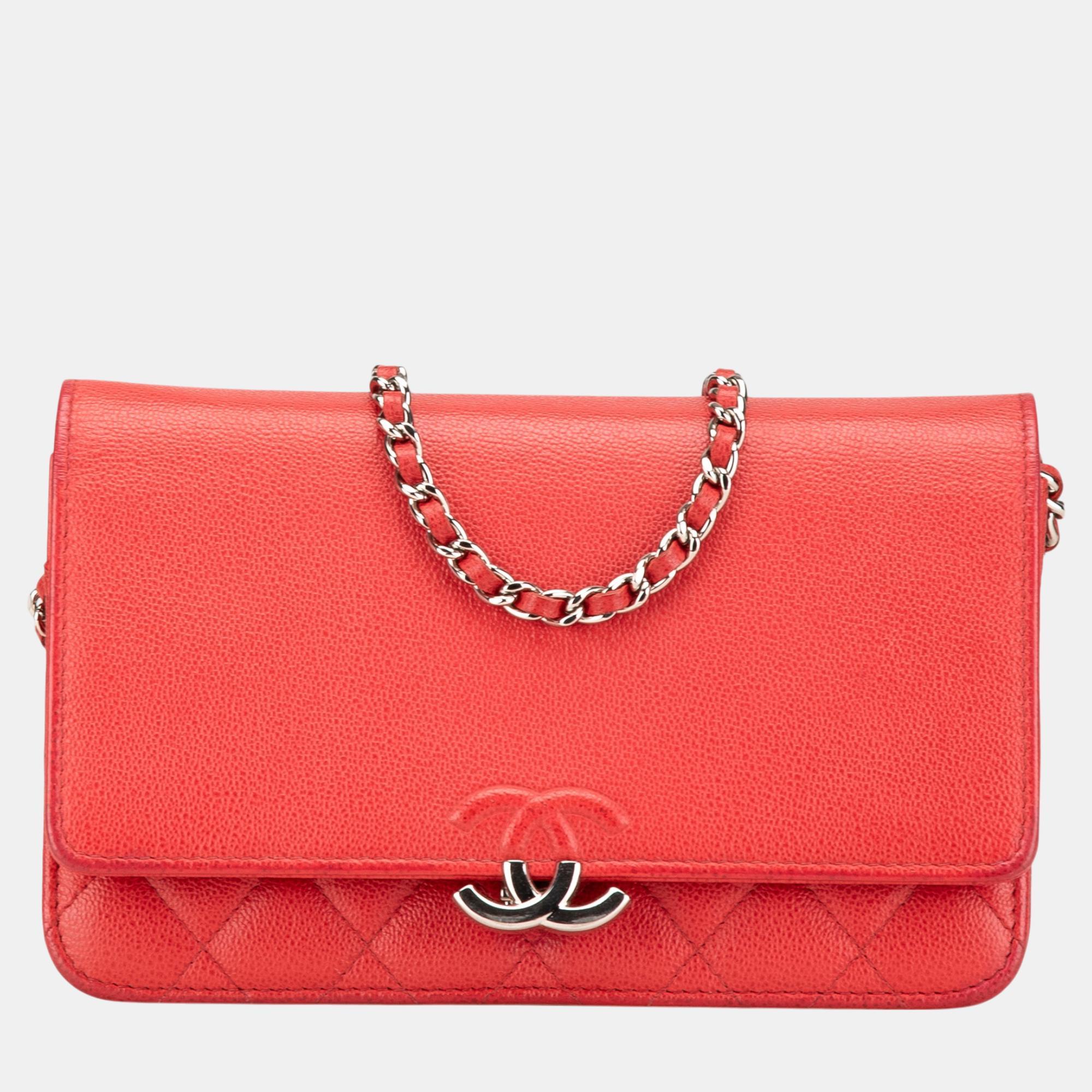 

Chanel Red Grained Calfskin CC Box Wallet On Chain