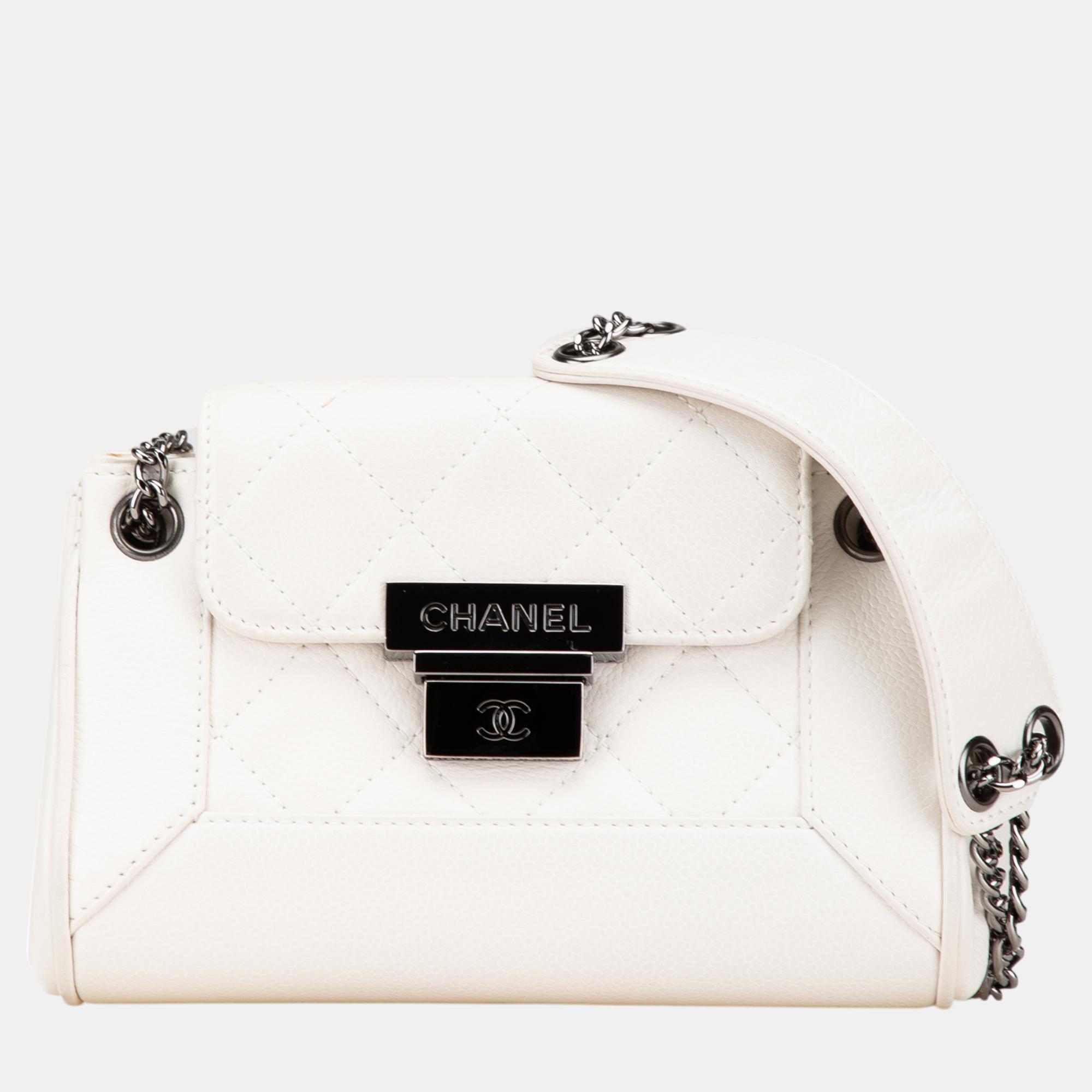 

Chanel White Mini Quilted Caviar Accordion Flap