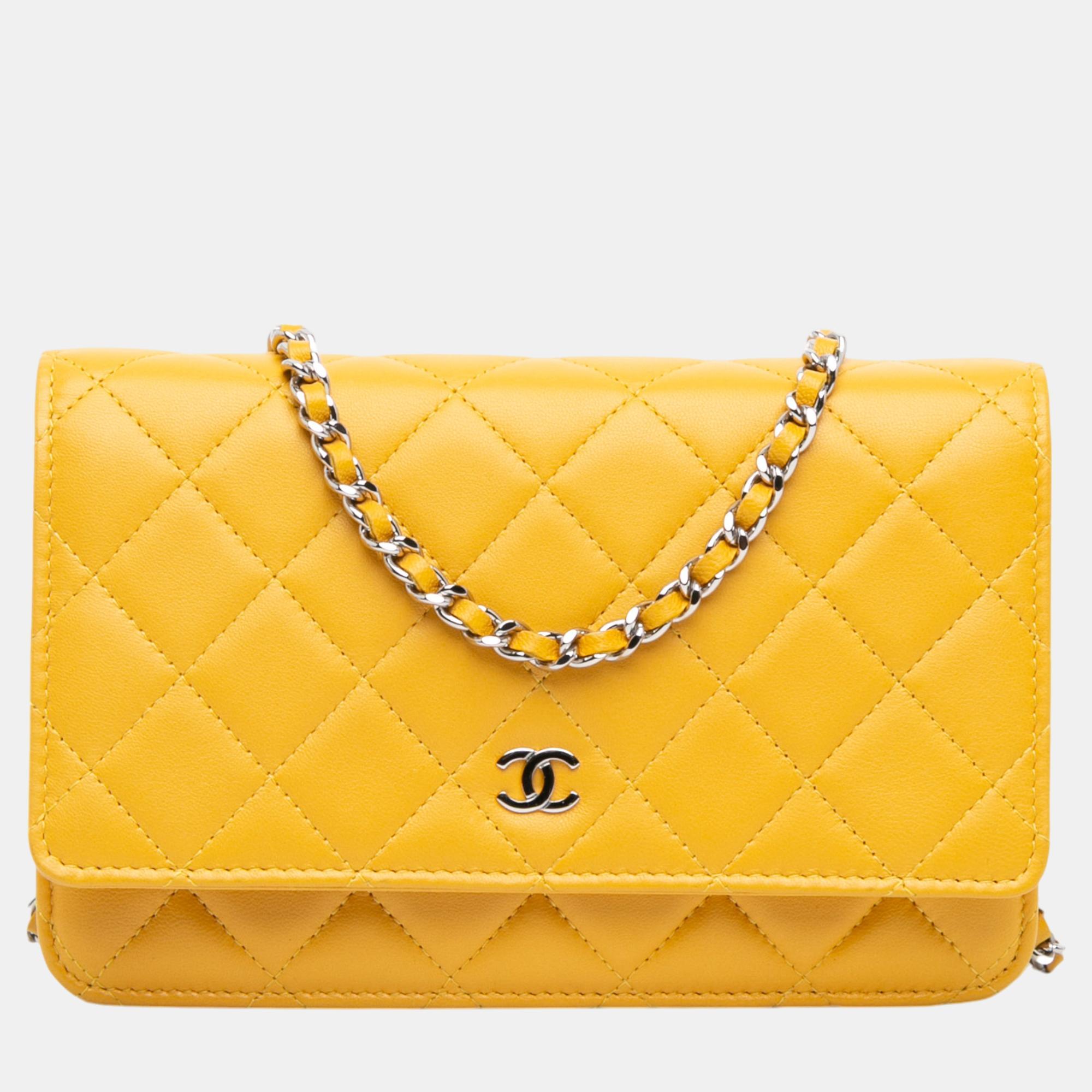 

Chanel Yellow CC Quilted Lambskin Wallet On Chain