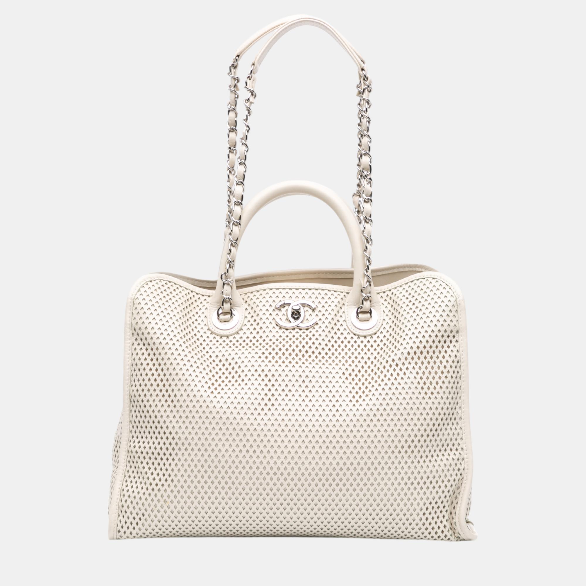 

Chanel White Perforated Calfskin Up In The Air Satchel