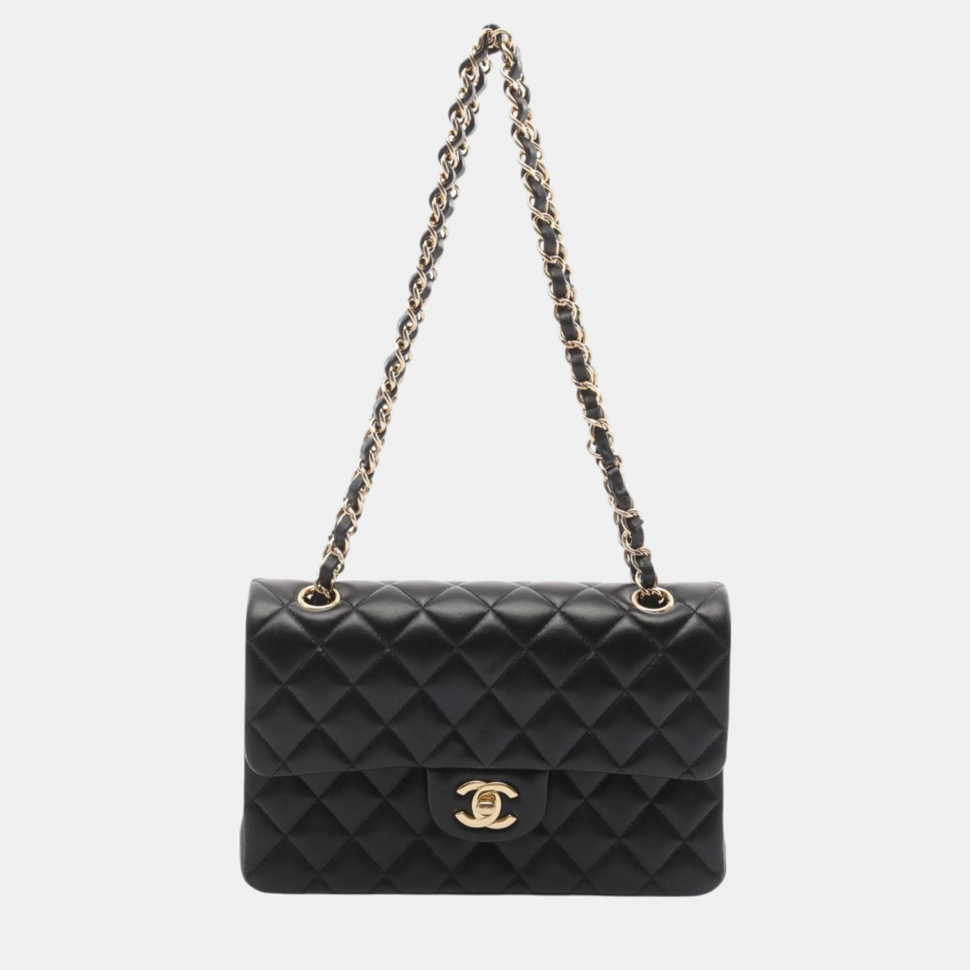 

Chanel Black Lambskin Leather Double Flap Shoulder Bag