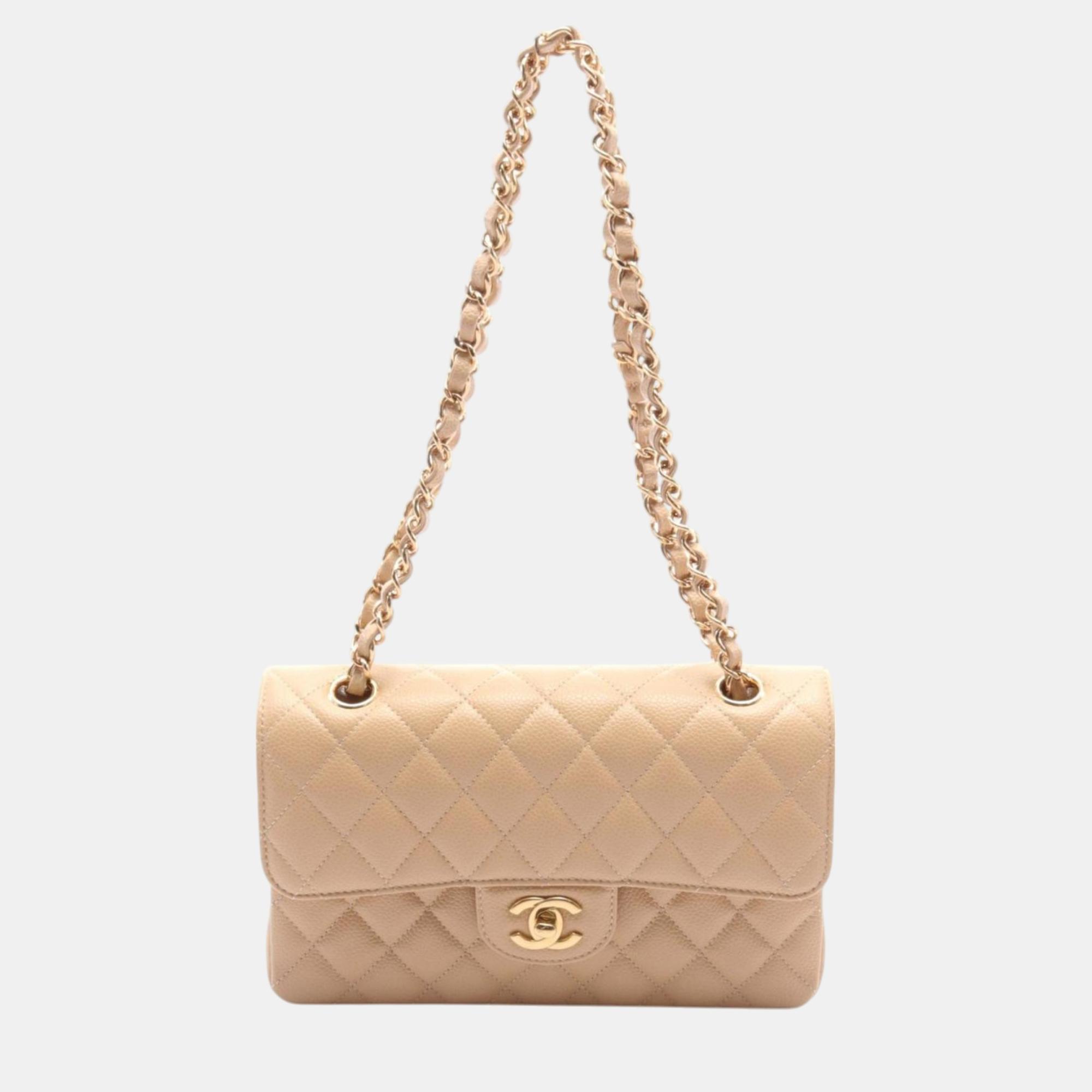 

Chanel Matelasse W-Flap Shoulder Bag Leather Grained Calfskin Beige