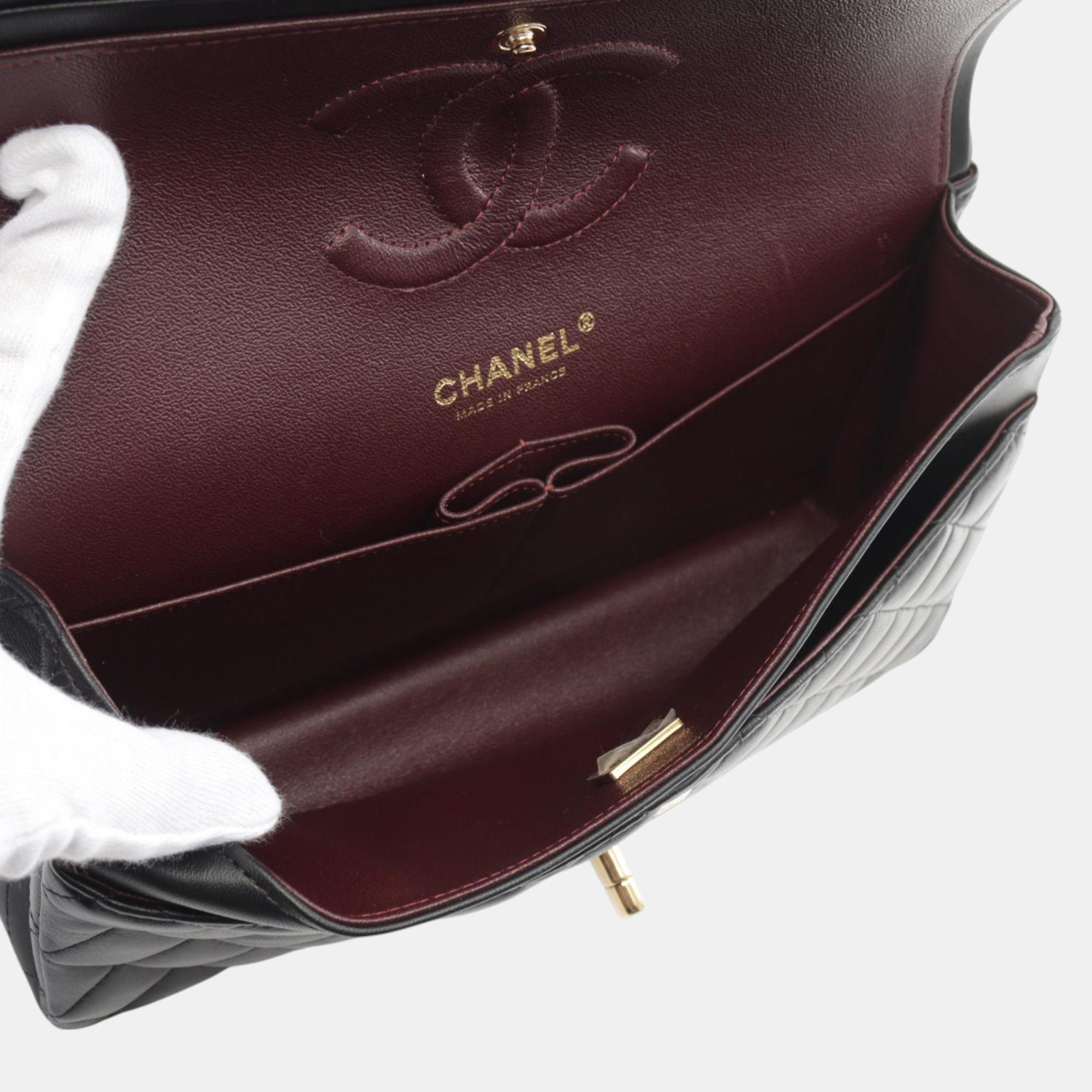 Chanel Black Leather Double Flap Shoulder Bag 