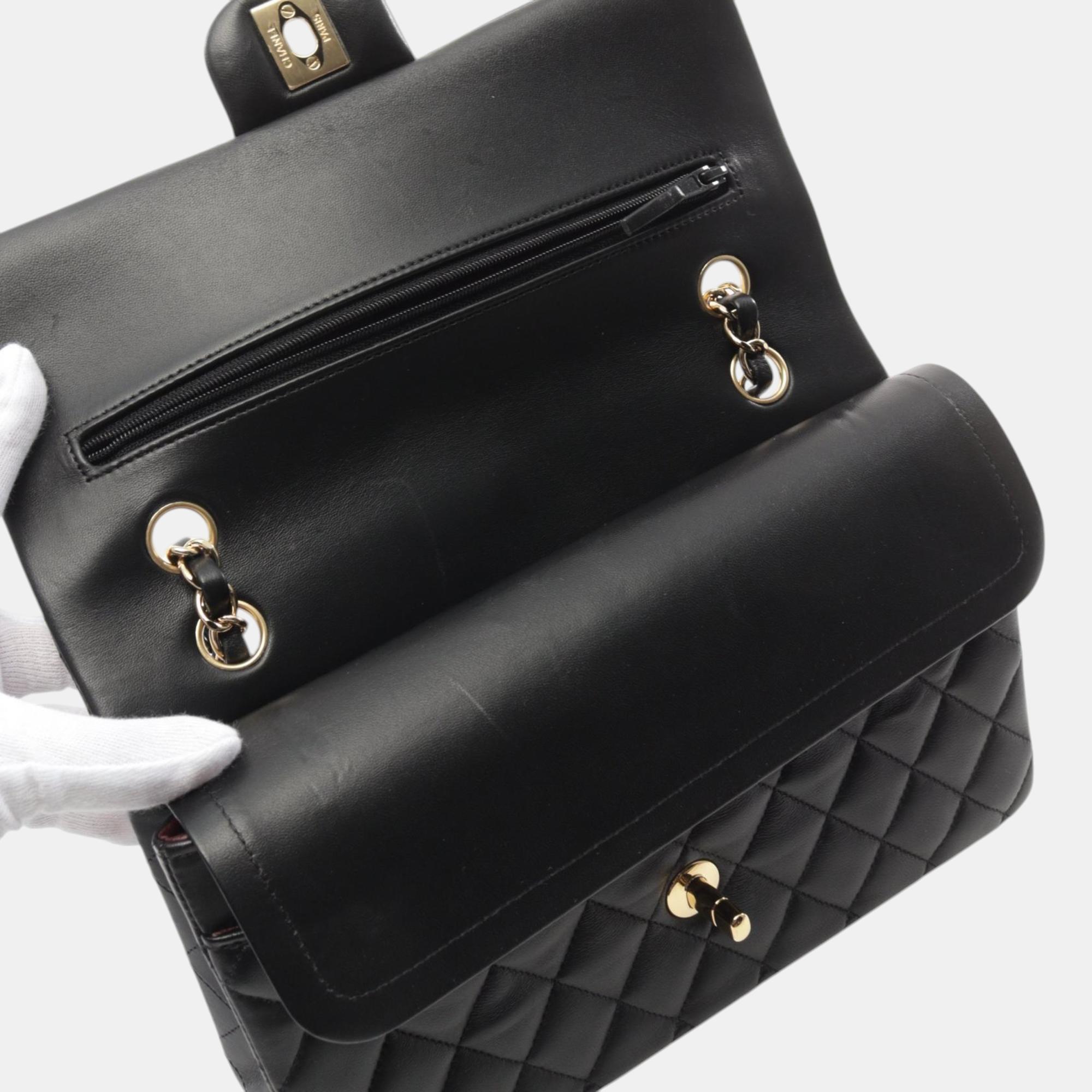 Chanel Black Leather Double Flap Shoulder Bag 