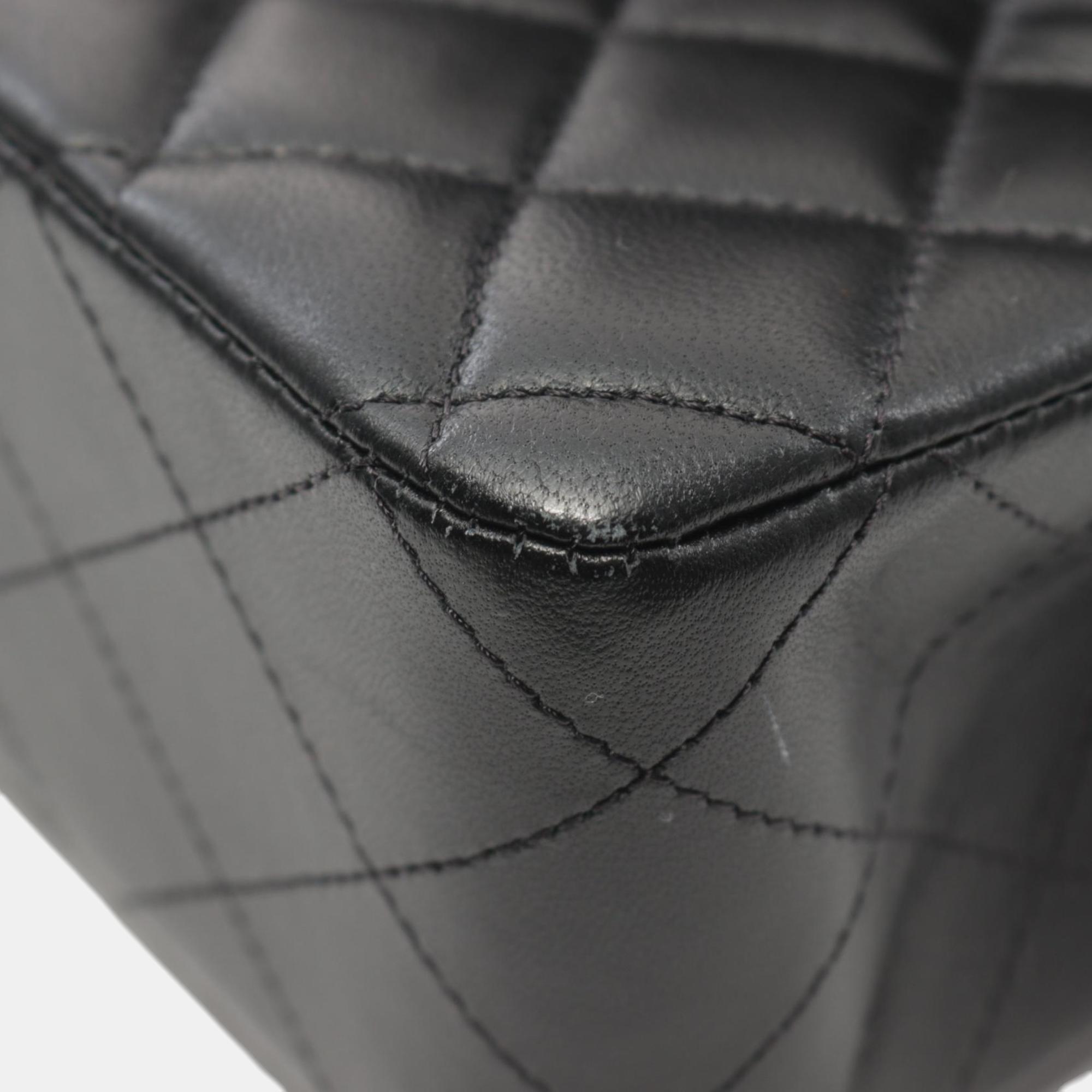 Chanel Black Leather Double Flap Shoulder Bag 