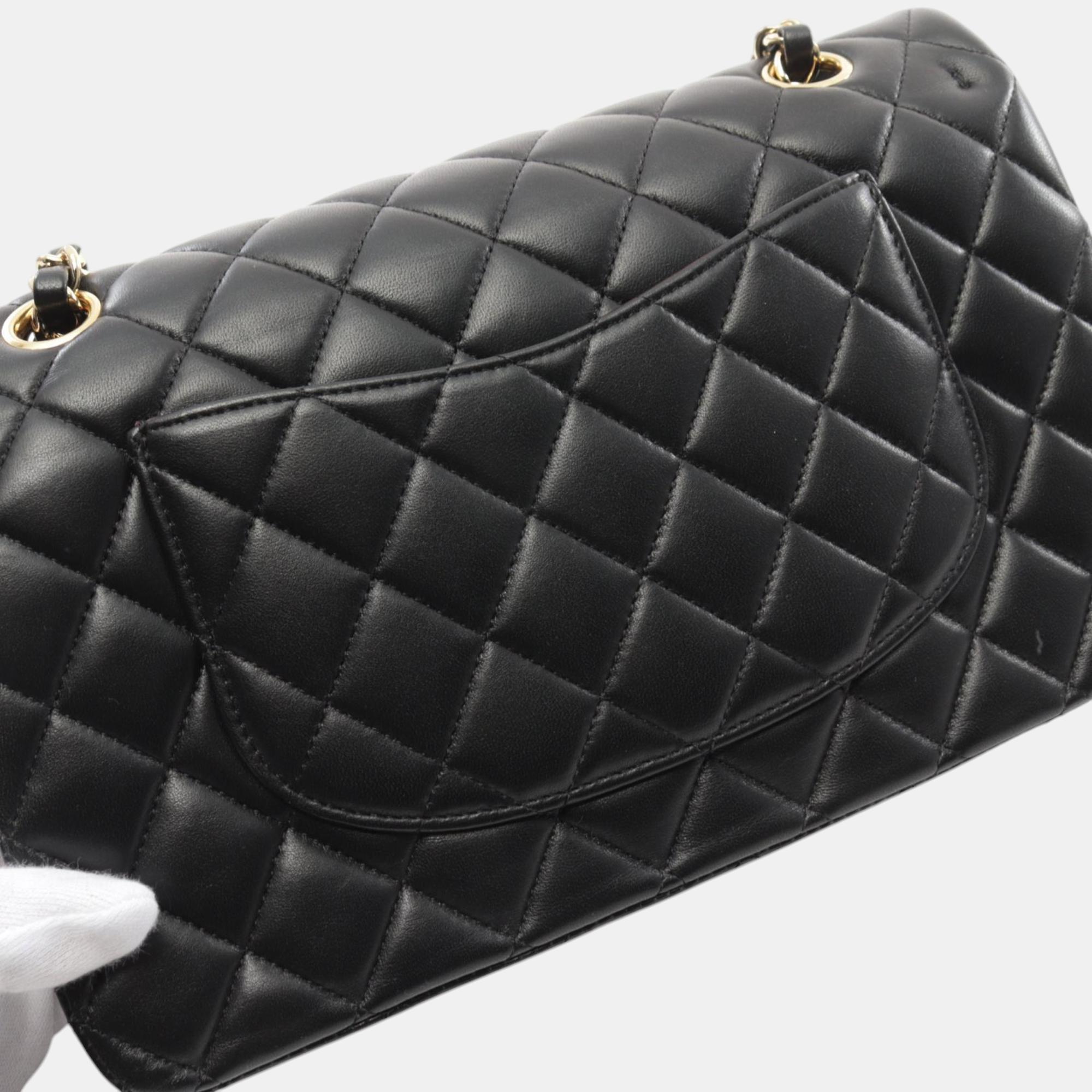 Chanel Black Leather Double Flap Shoulder Bag 