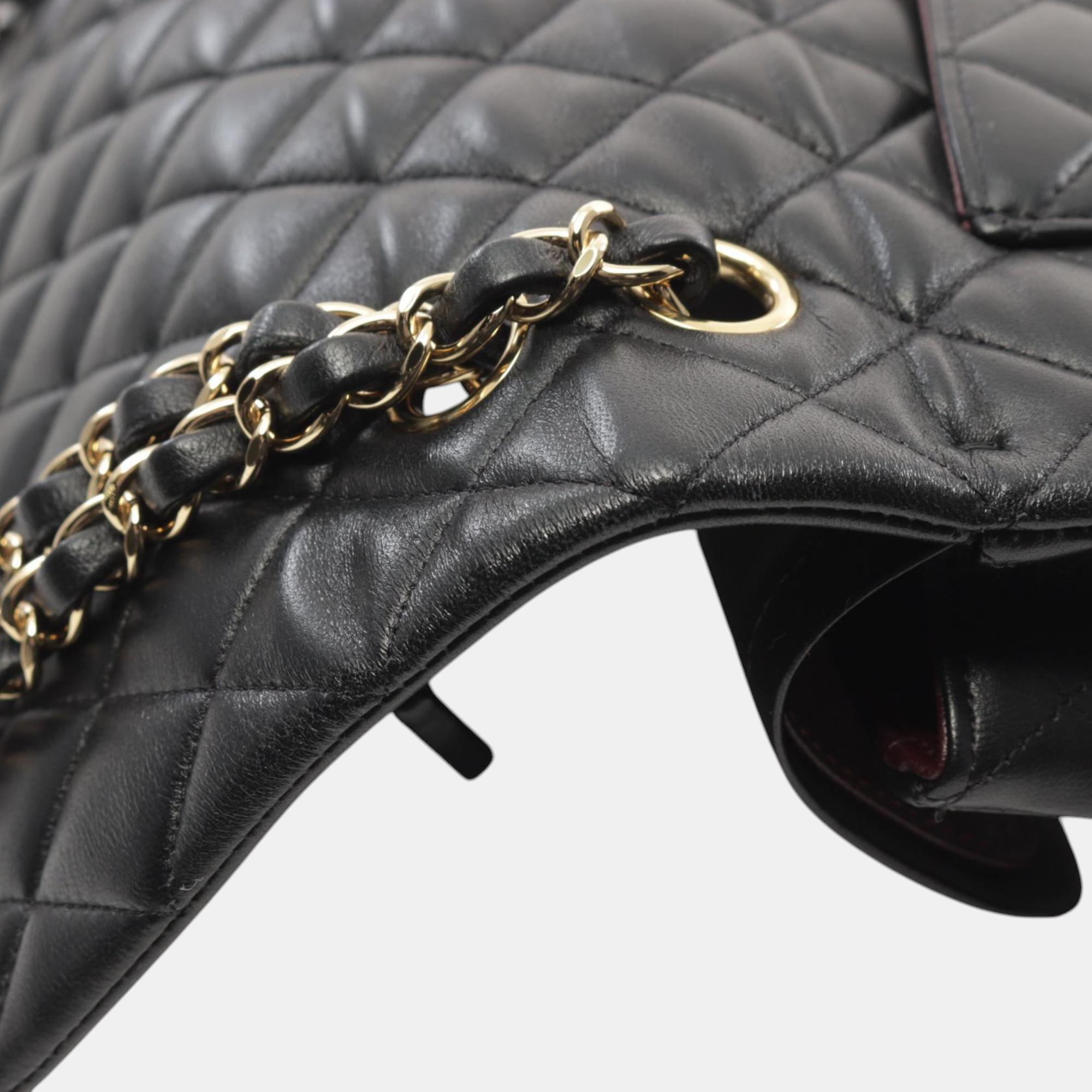 Chanel Black Leather Double Flap Shoulder Bag 