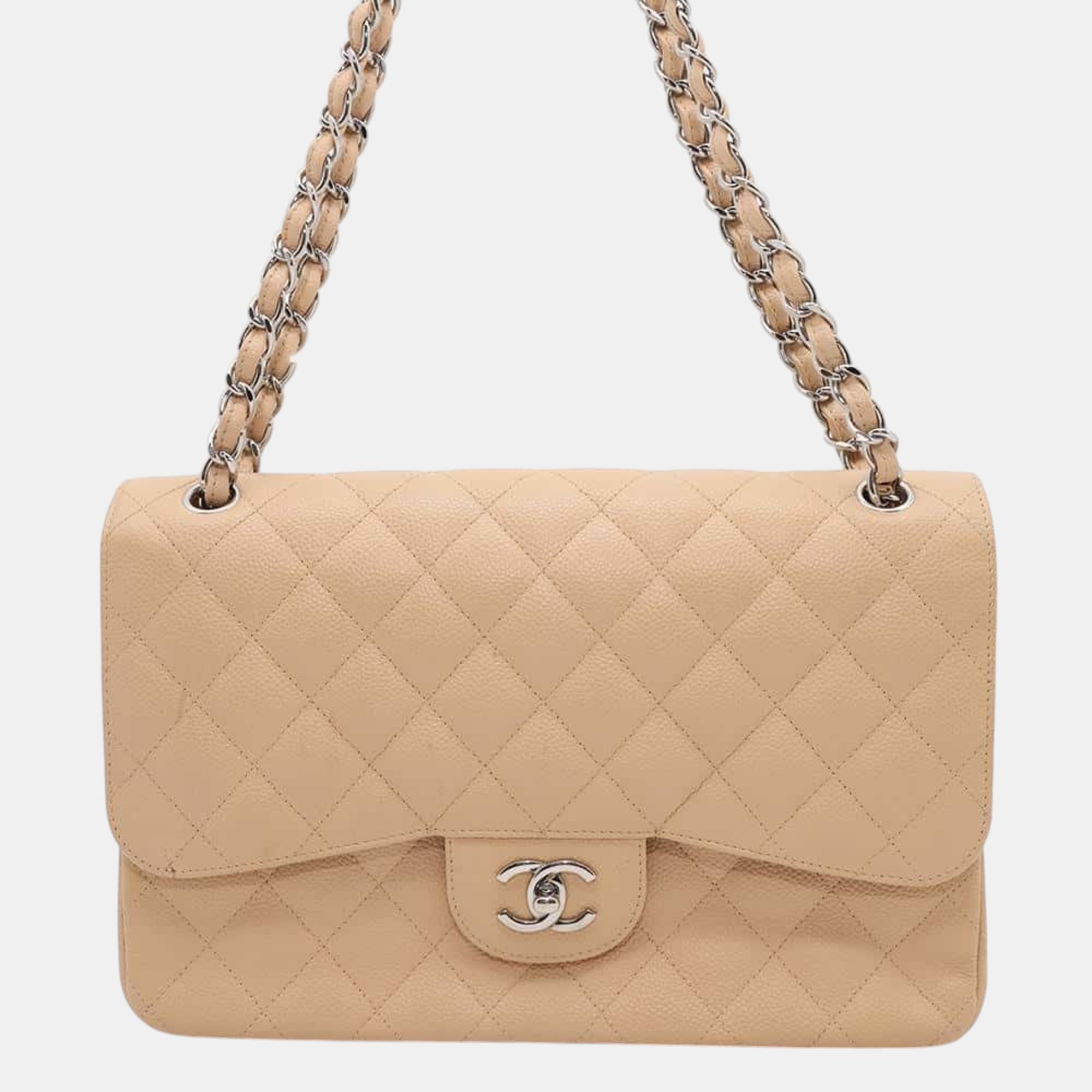 

Chanel Beige Caviar Leather Classic Double Flap Chain Shoulder Bag