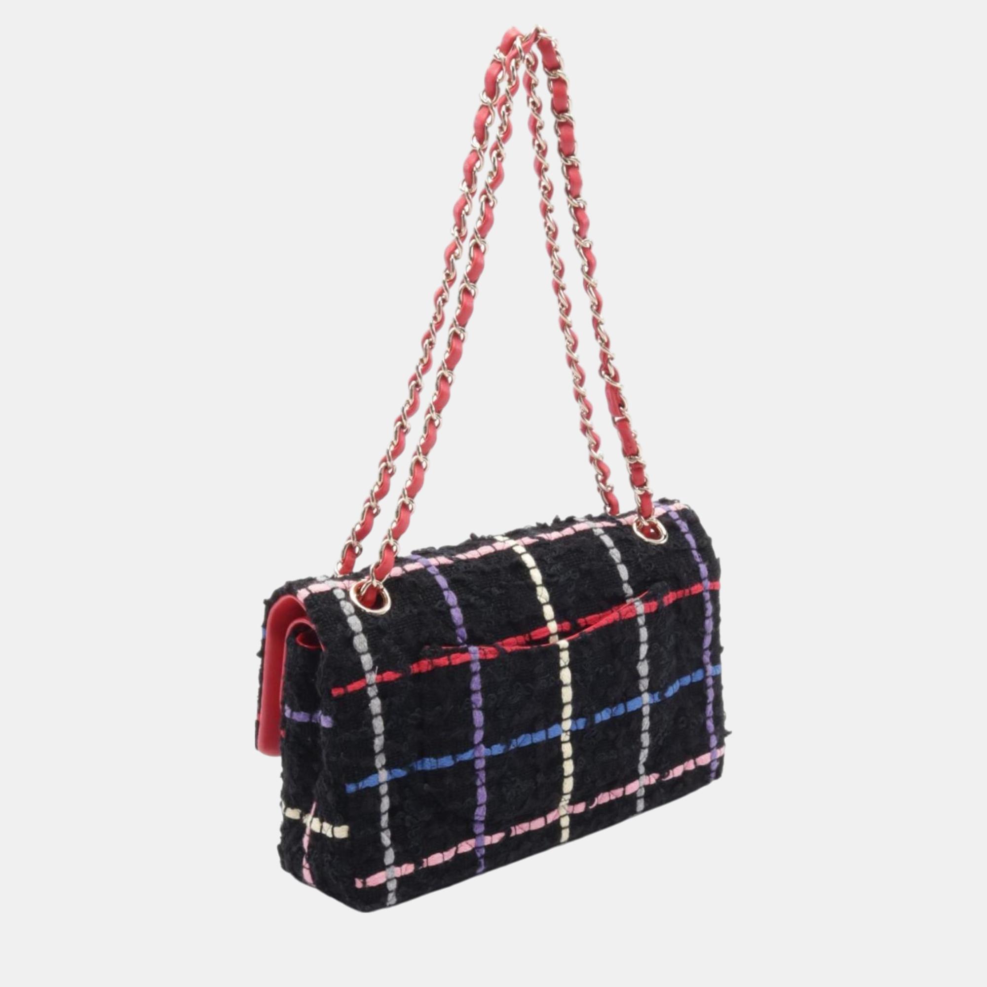 Chanel Black/Multicolor Fabric Flap Shoulder Bag 