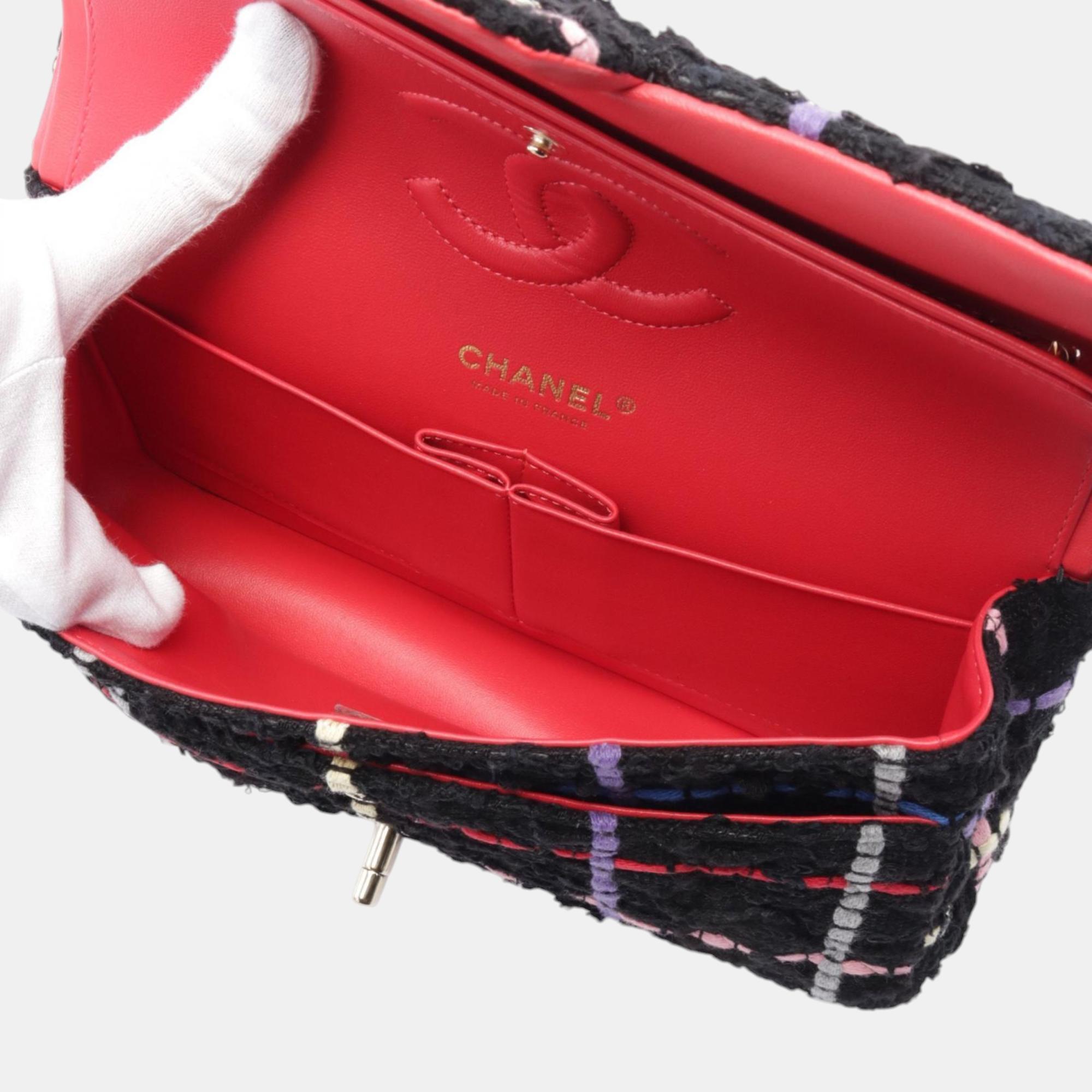 Chanel Black/Multicolor Fabric Flap Shoulder Bag 