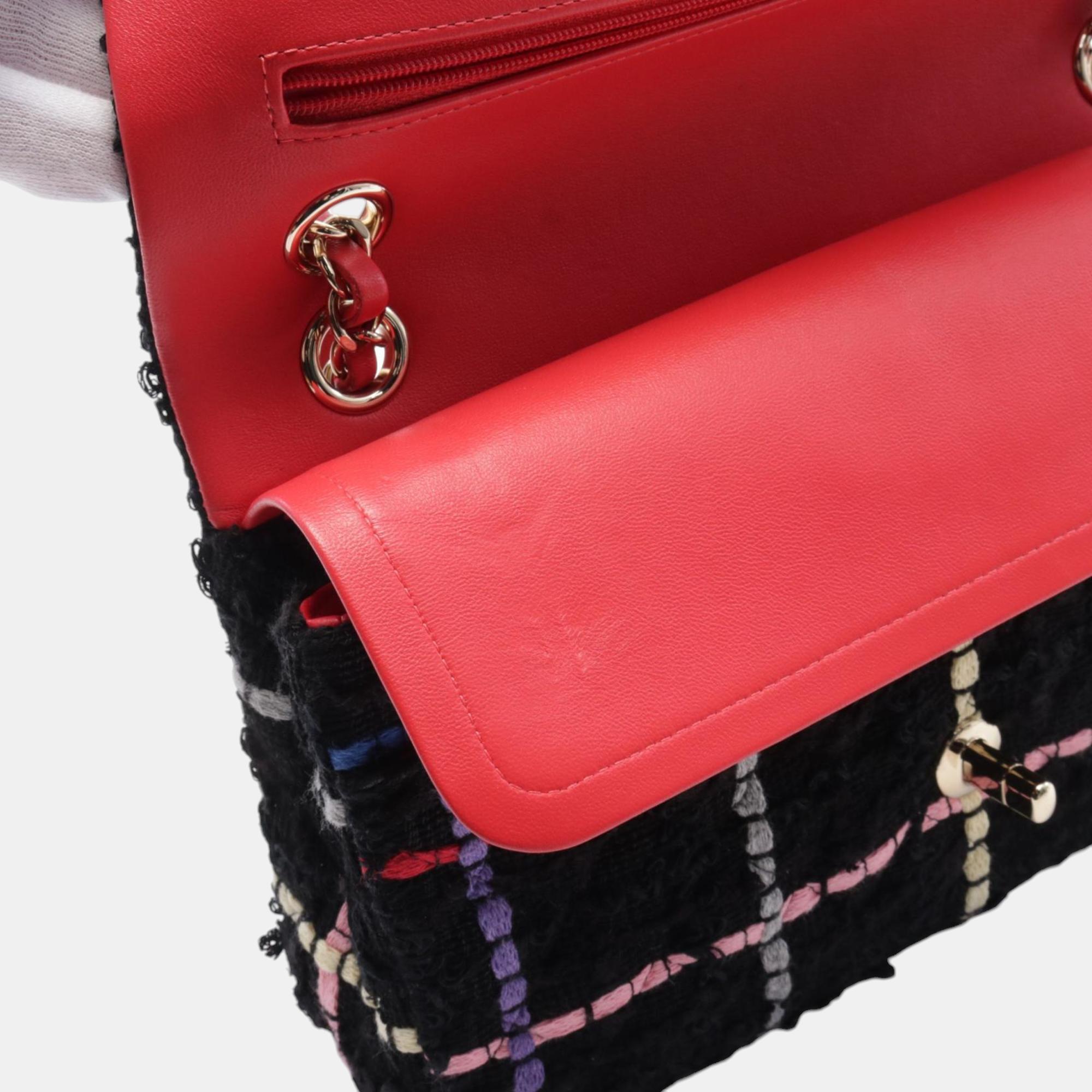 Chanel Black/Multicolor Fabric Flap Shoulder Bag 