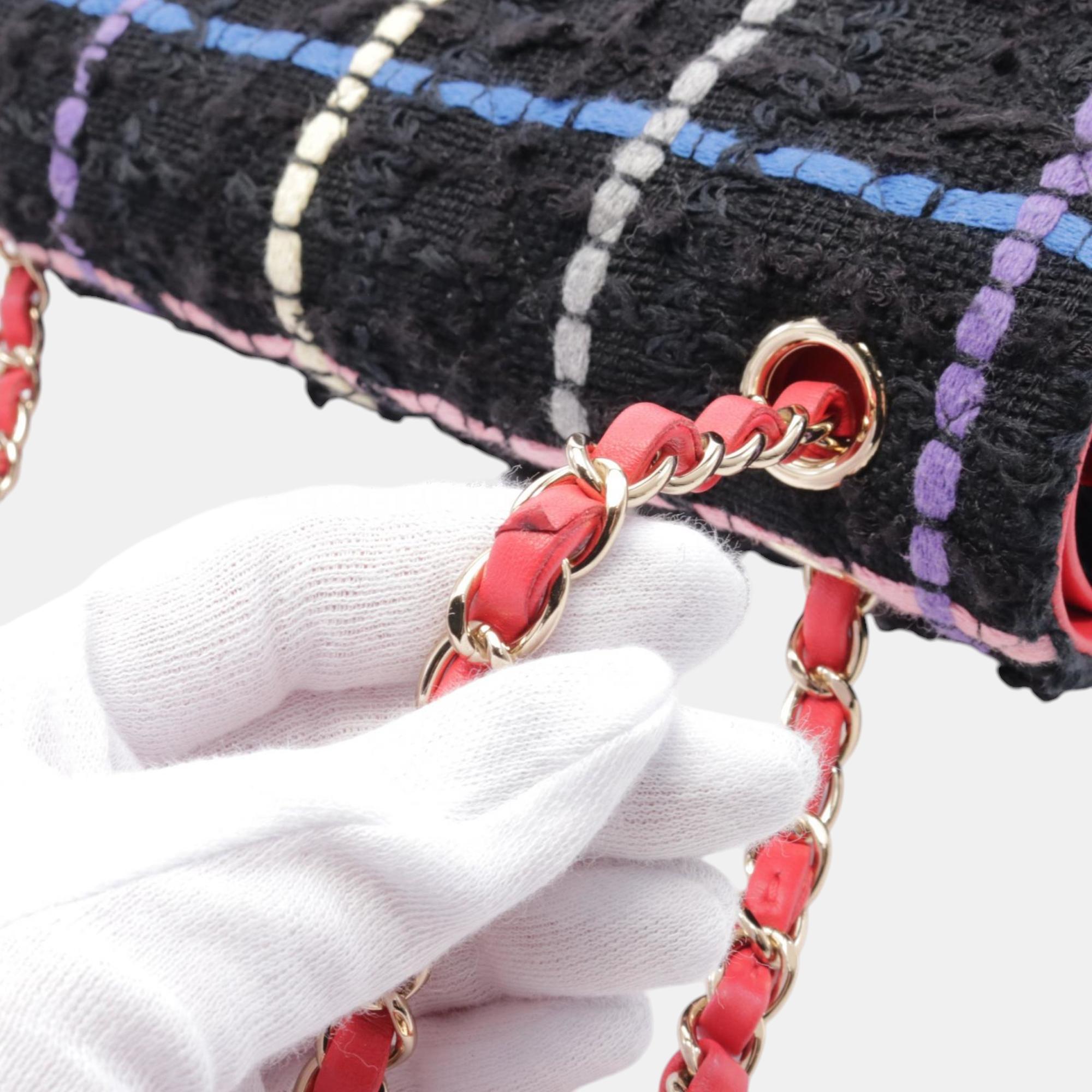 Chanel Black/Multicolor Fabric Flap Shoulder Bag 