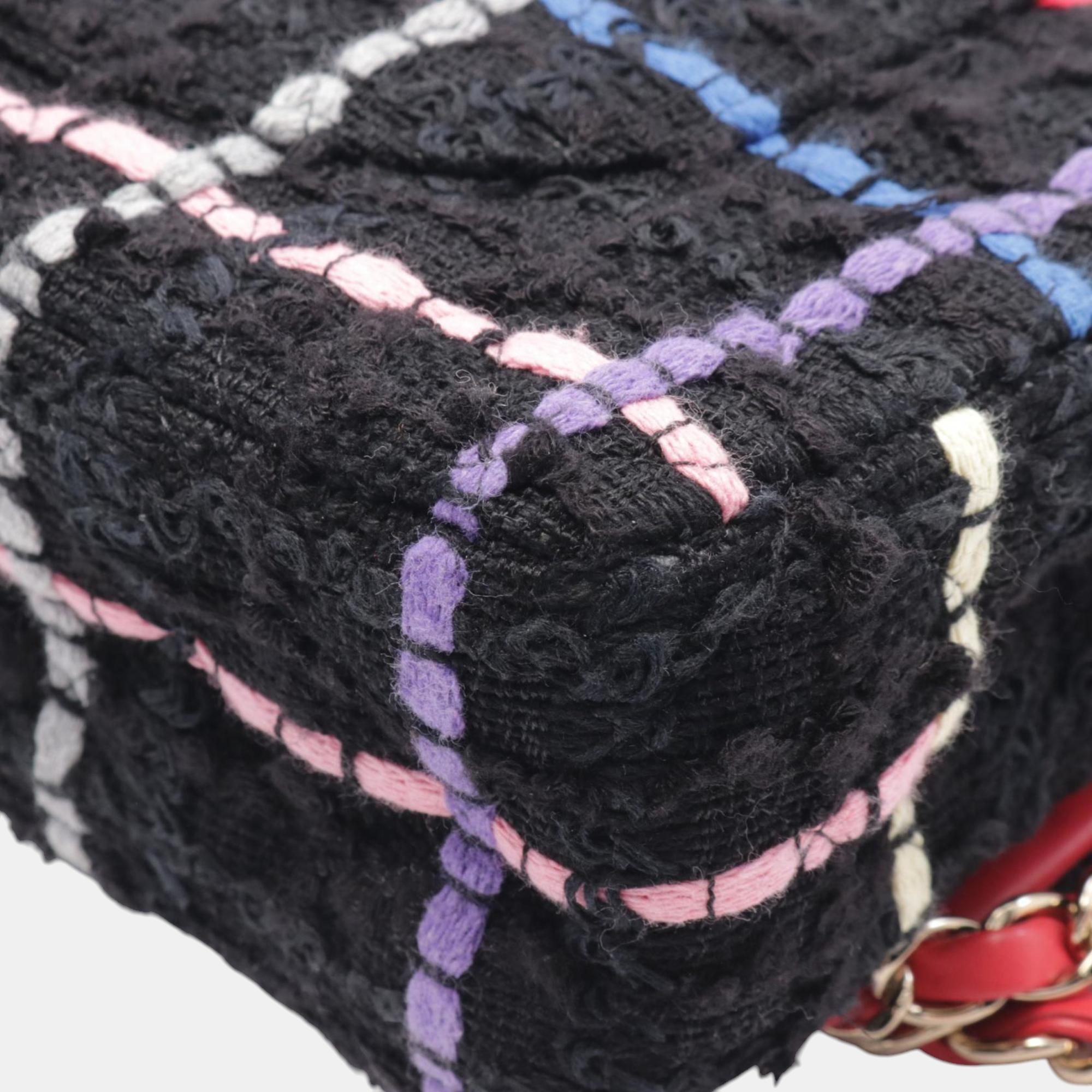 Chanel Black/Multicolor Fabric Flap Shoulder Bag 