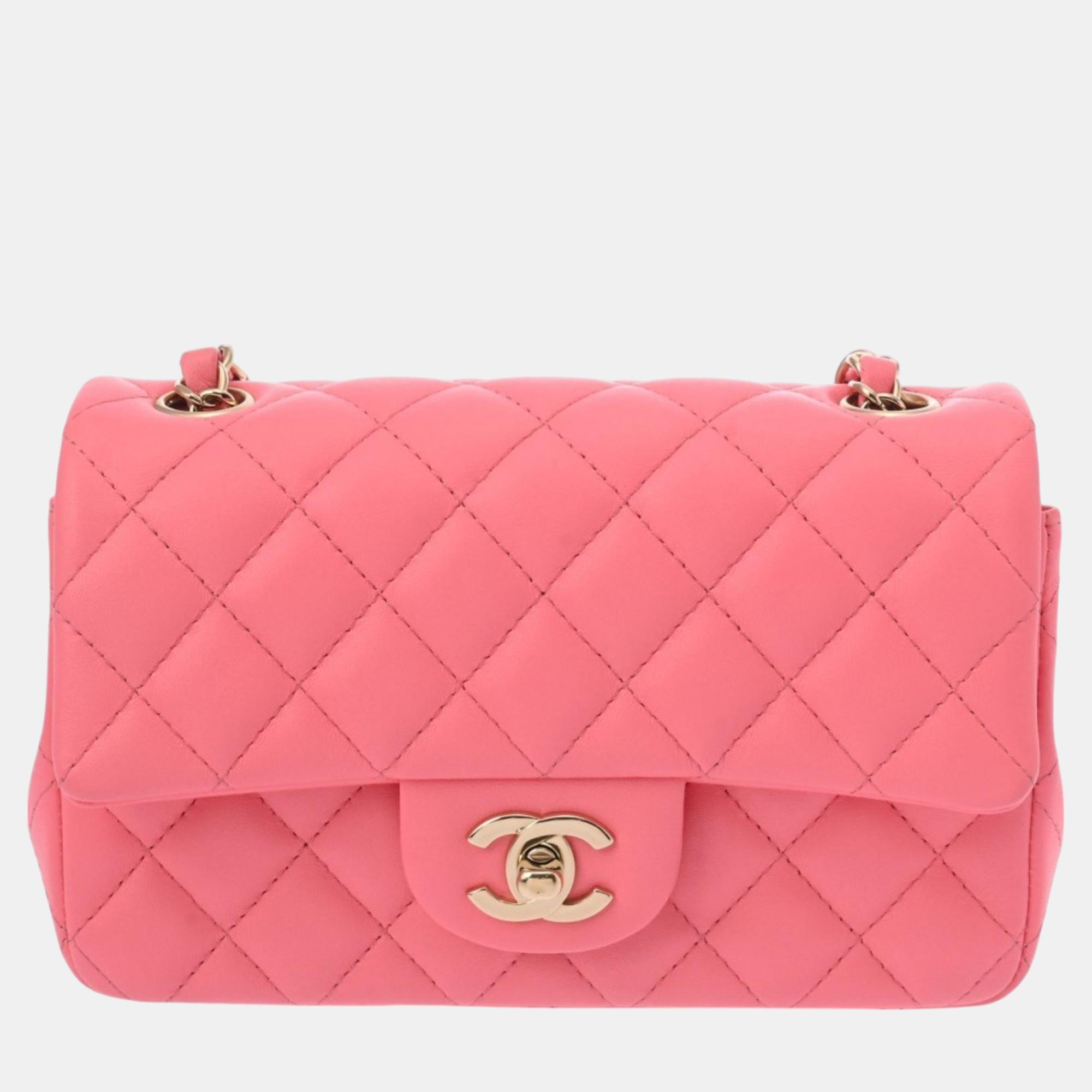 

Chanel Pink Lambskin Leather Flap Chain Shoulder Bag