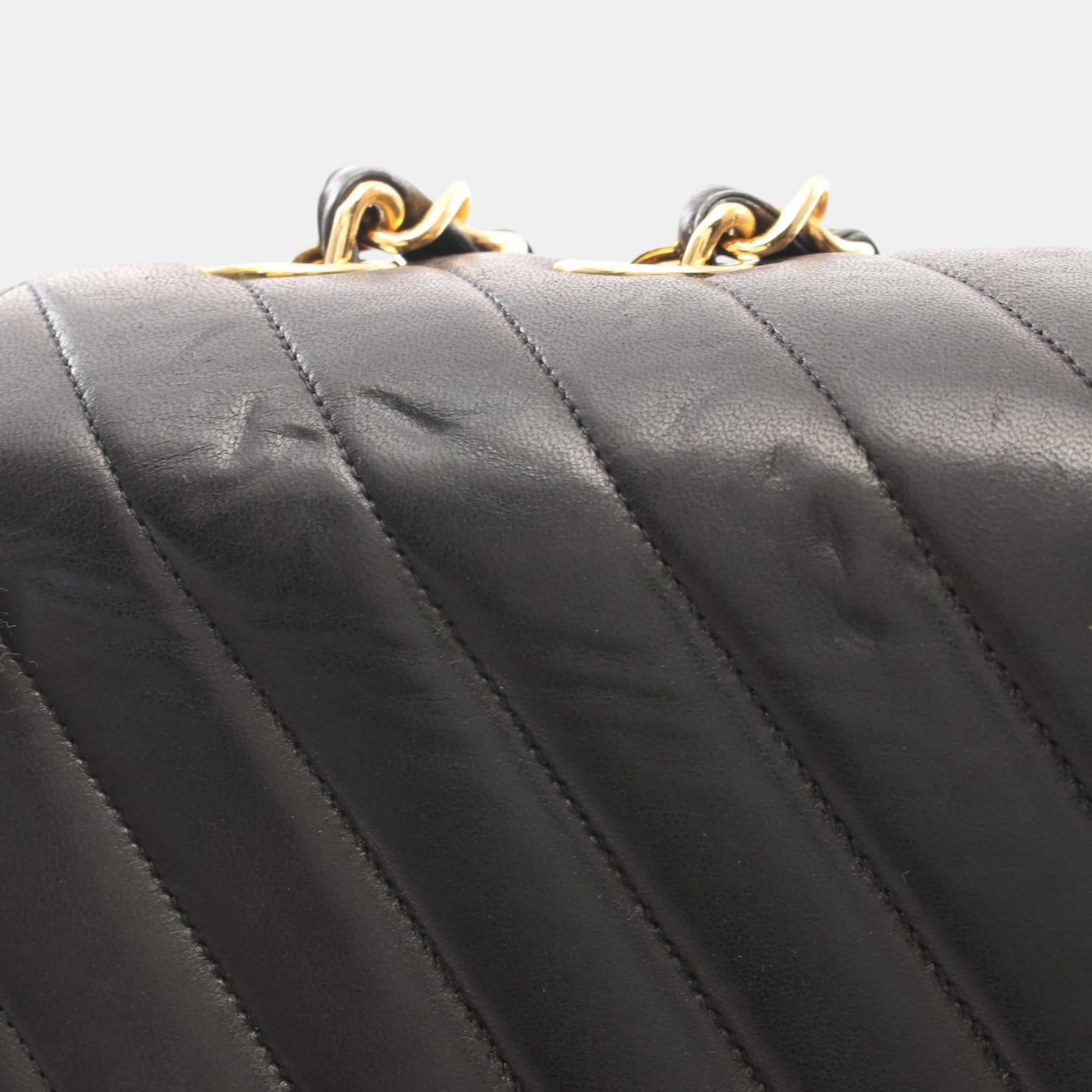 Chanel Black Lambskin Leather Chevron Shoulder Bag 