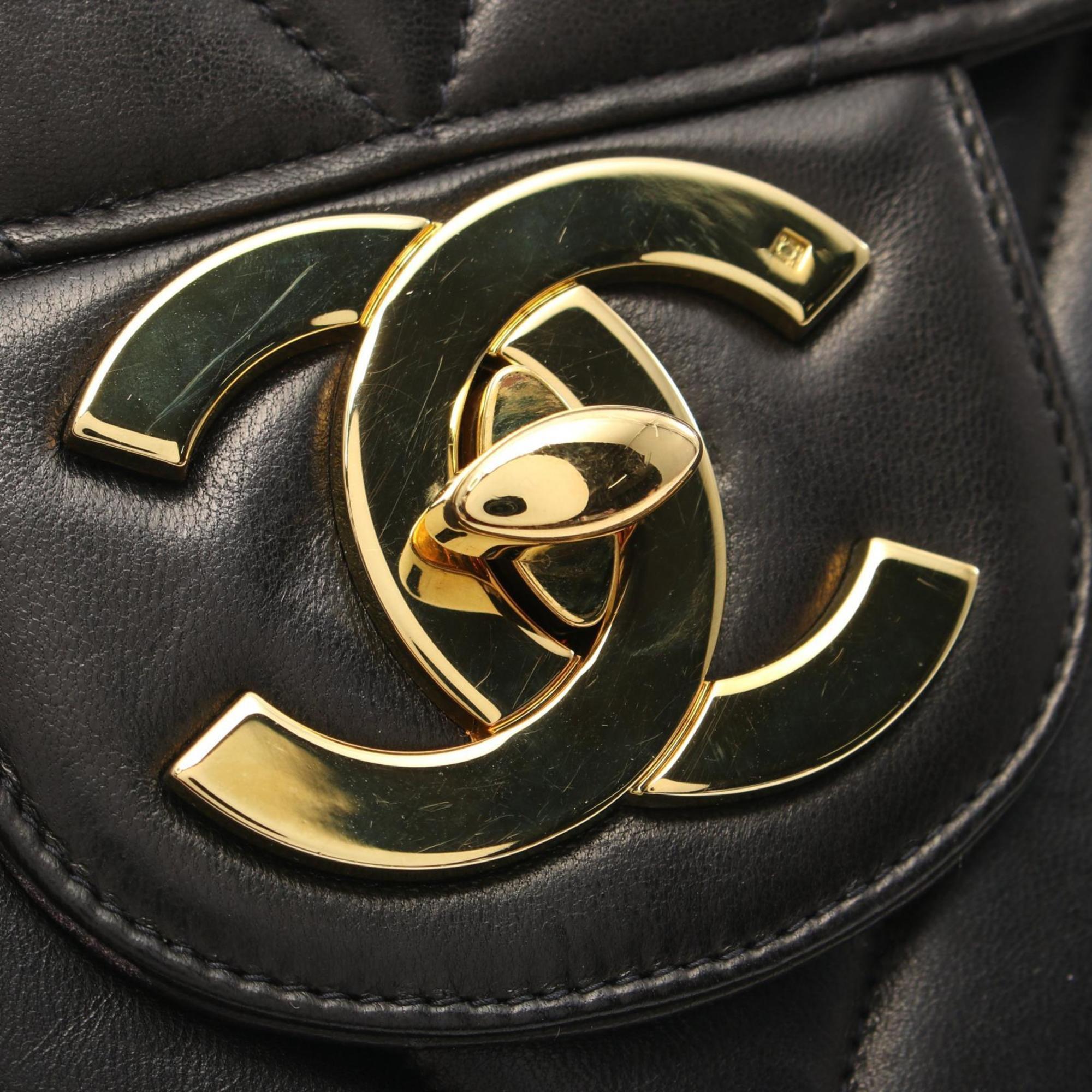 Chanel Black Lambskin Leather Chevron Shoulder Bag 