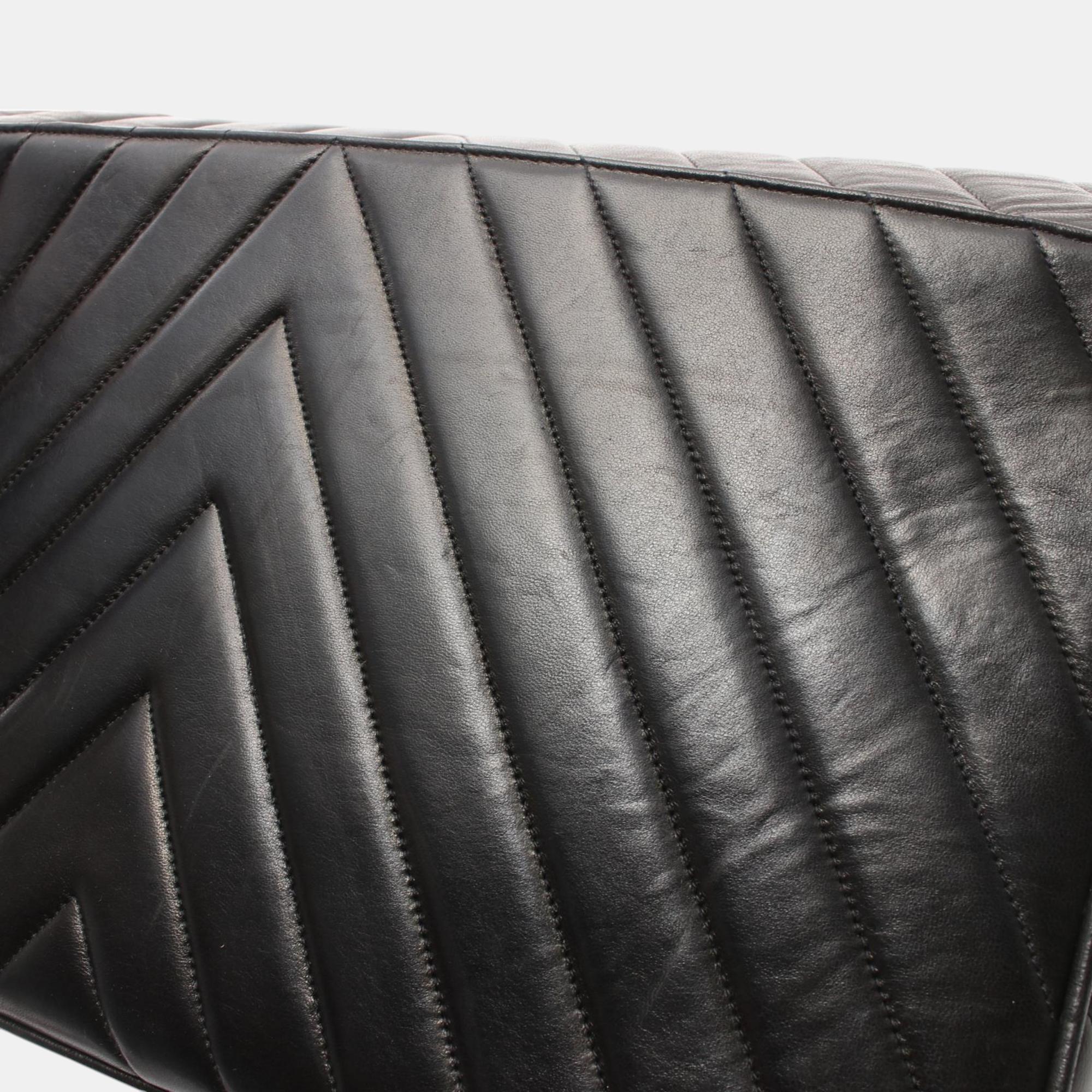Chanel Black Lambskin Leather Chevron Shoulder Bag 