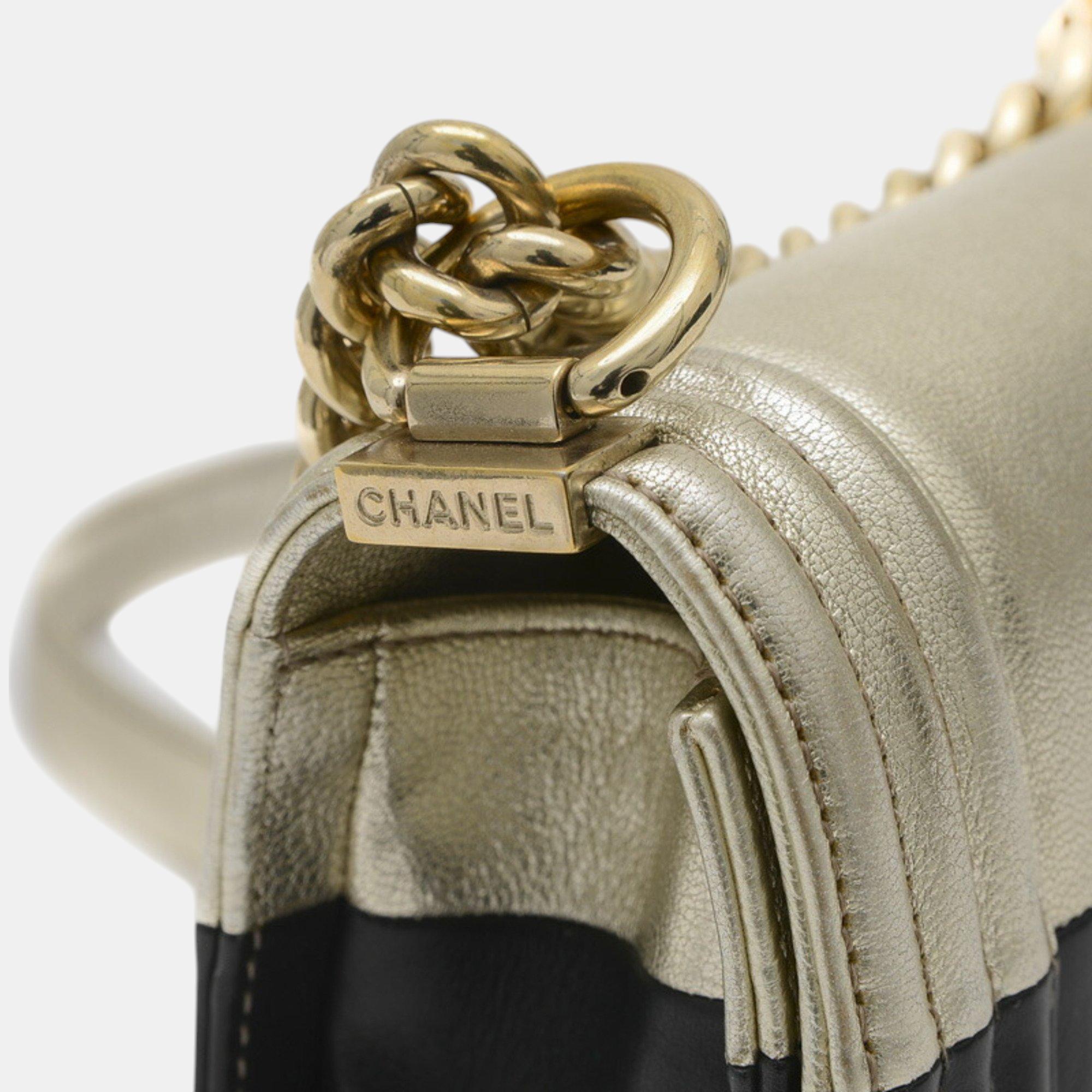 Chanel Black/Gold Lambskin Leather Boy Chain Shoulder Bag 