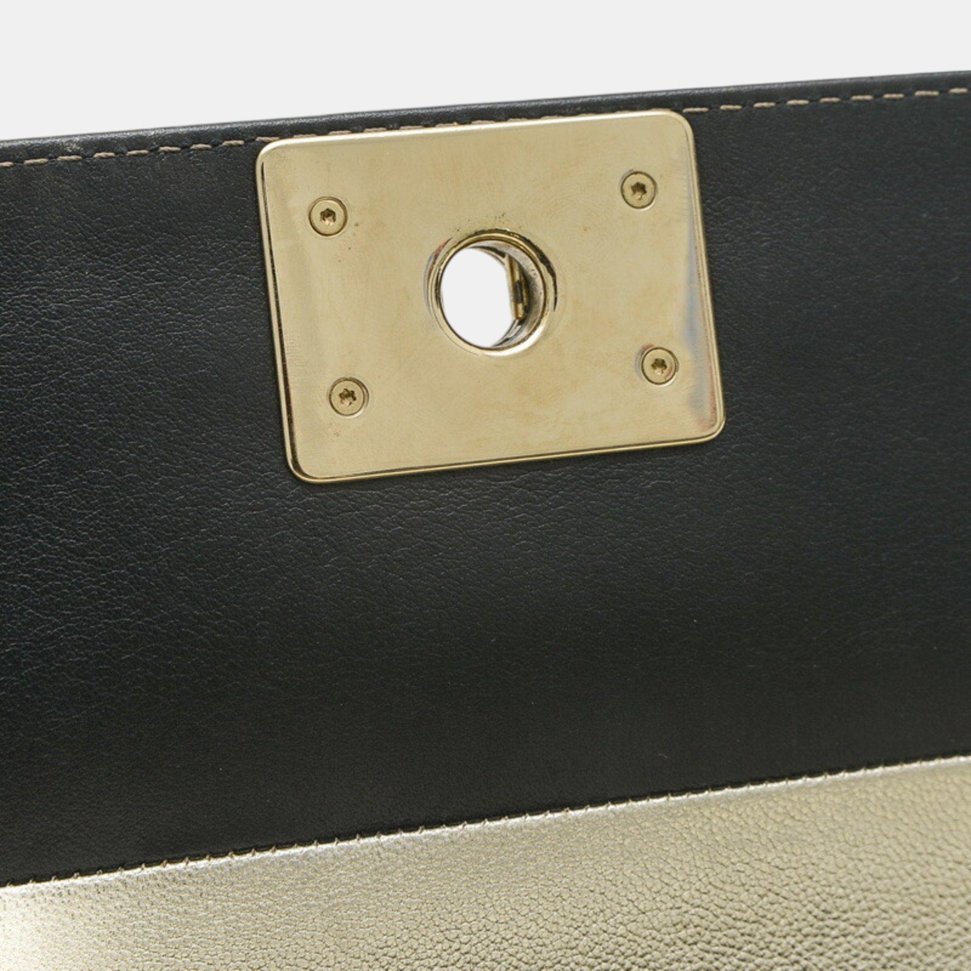 Chanel Black/Gold Lambskin Leather Boy Chain Shoulder Bag 