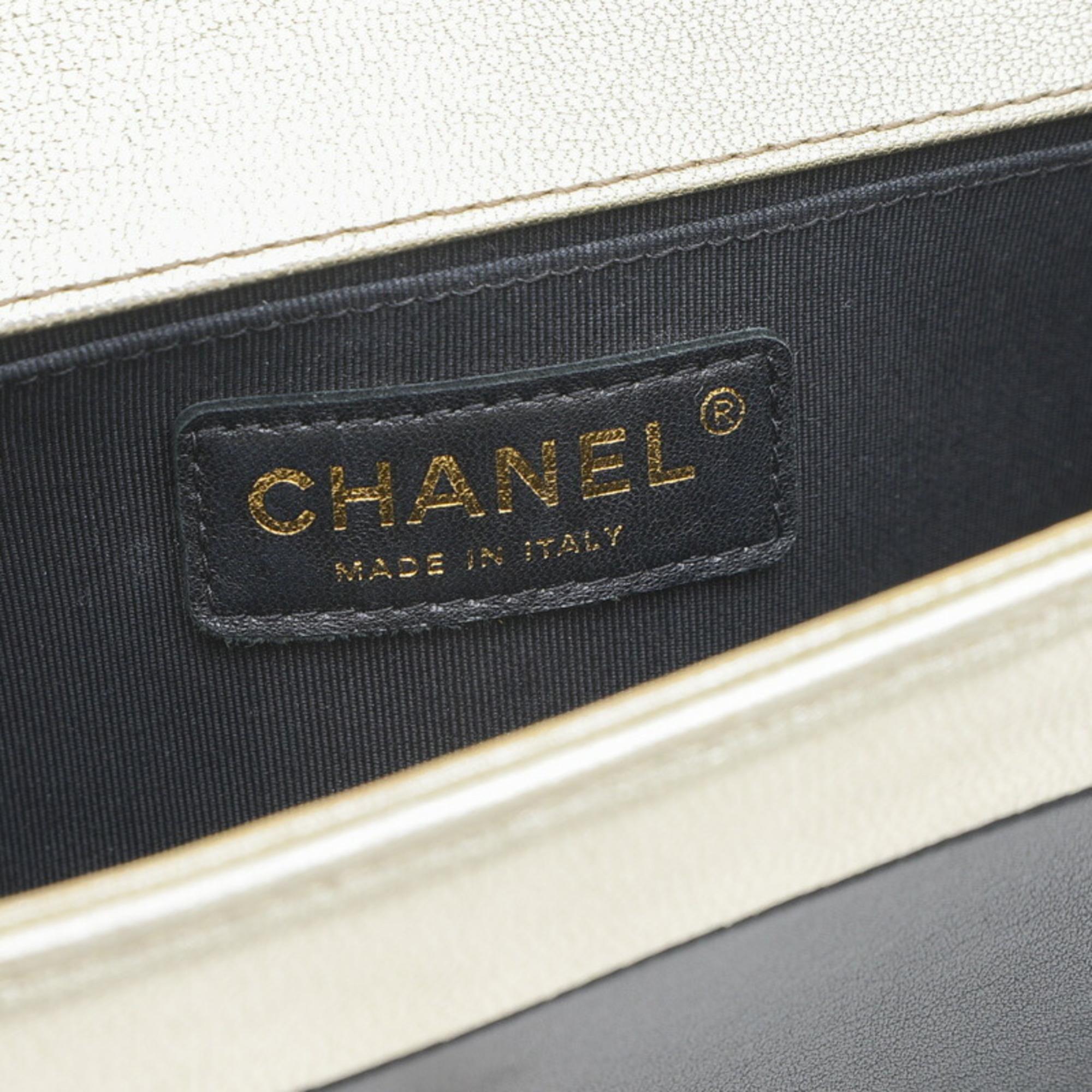 Chanel Black/Gold Lambskin Leather Boy Chain Shoulder Bag 