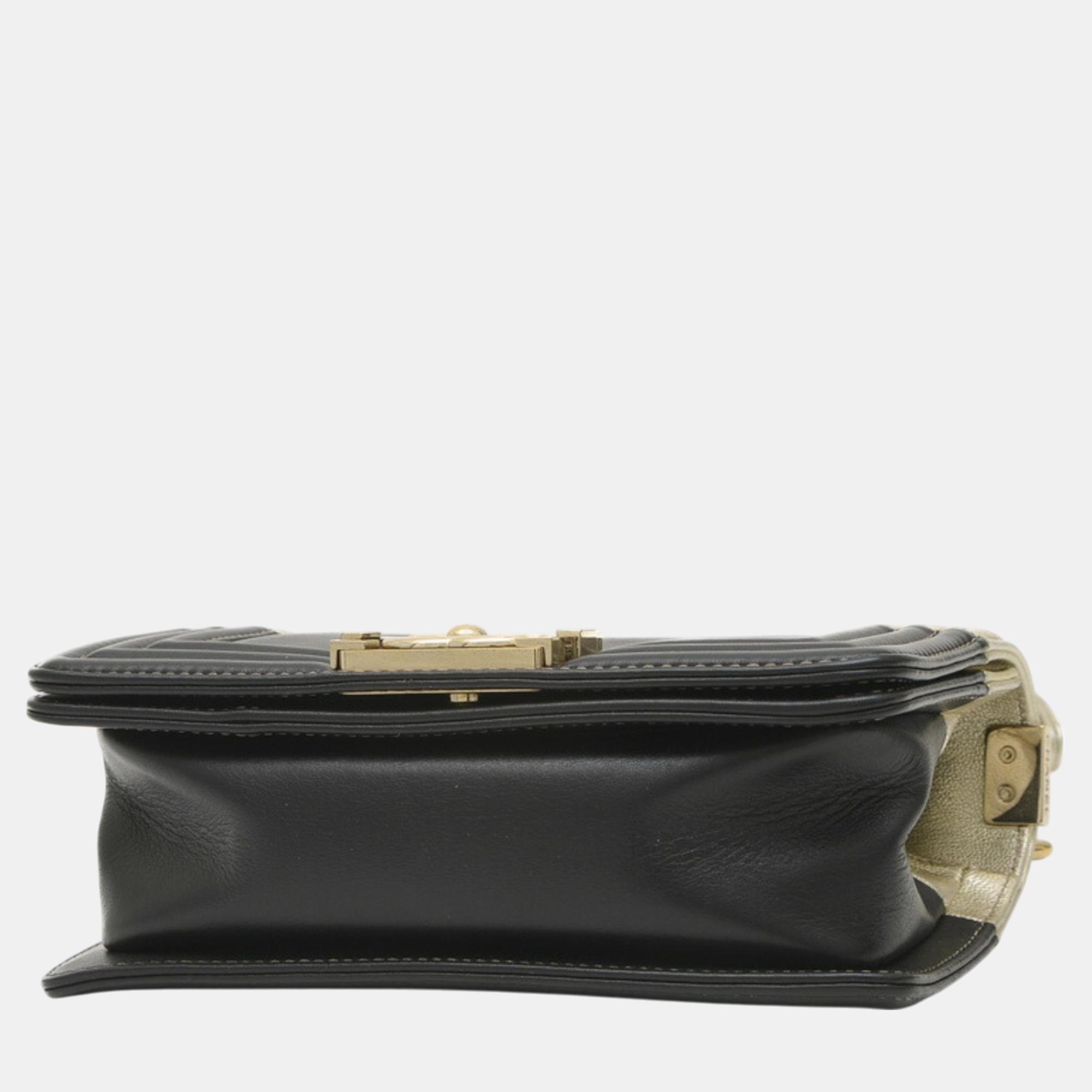 Chanel Black/Gold Lambskin Leather Boy Chain Shoulder Bag 
