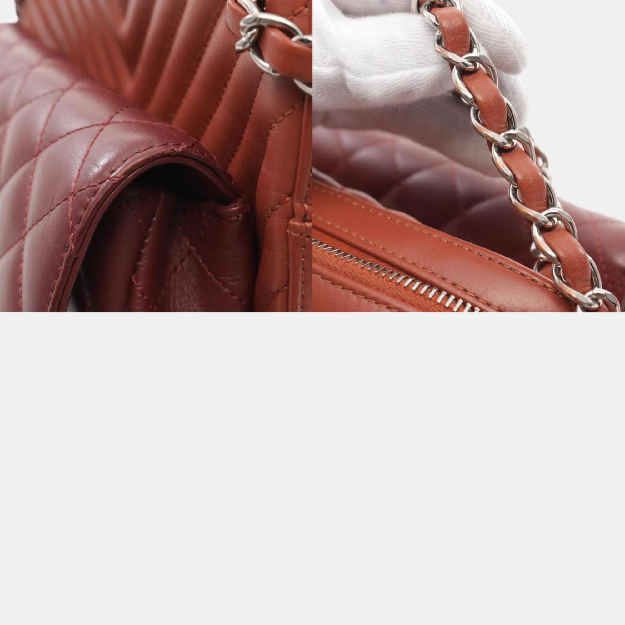 Chanel Brown Leather Chevron Camera Shoulder Bag 