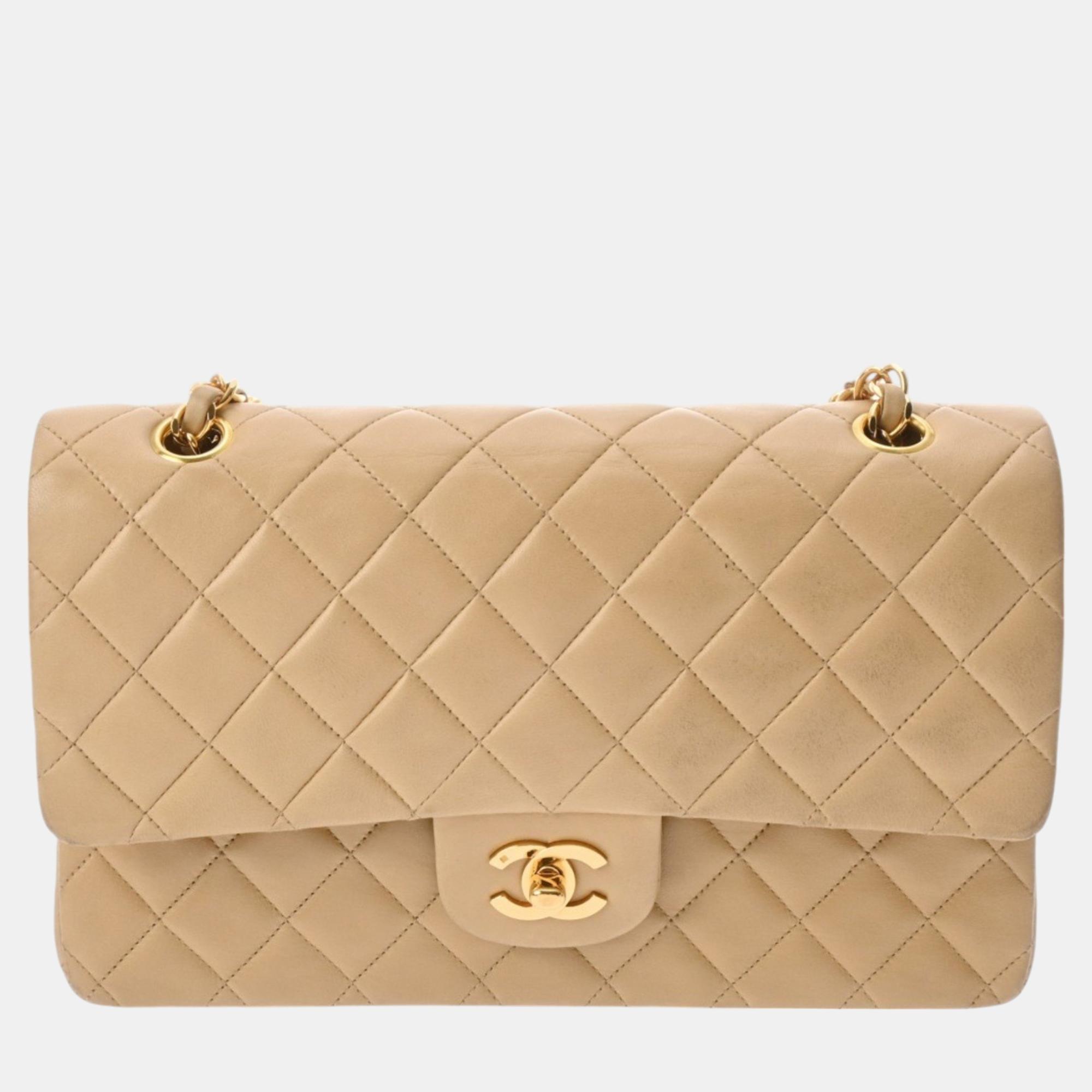 

Chanel Beige Lambskin Leather Classic Double Flap Shoulder Bag