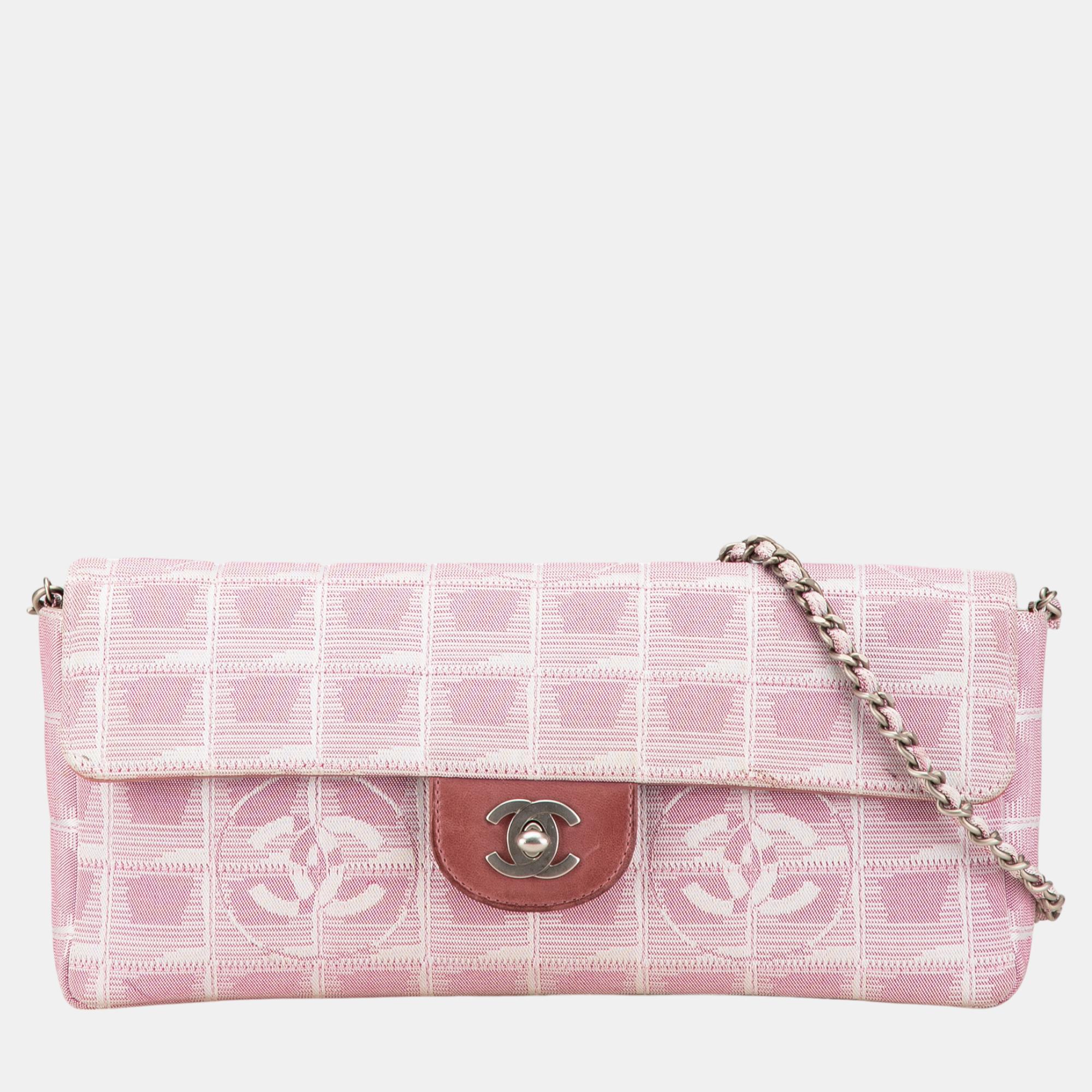 

Chanel Pink Nylon New Travel Line East West Flap