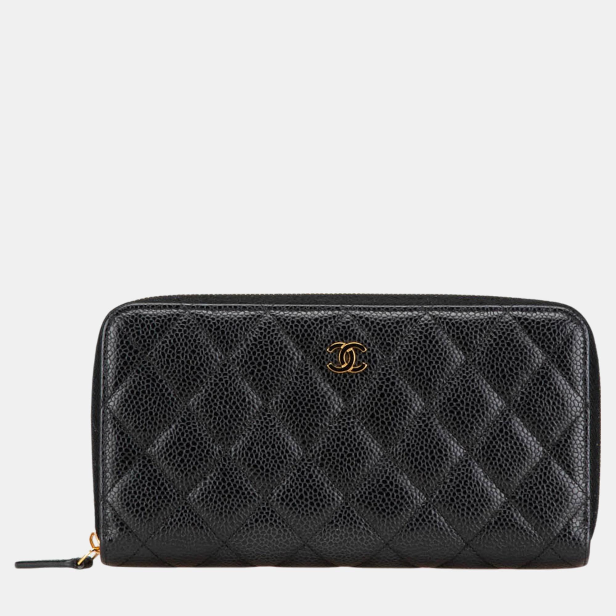 

Chanel Black Quilted Caviar CC Zip Around Long Wallet