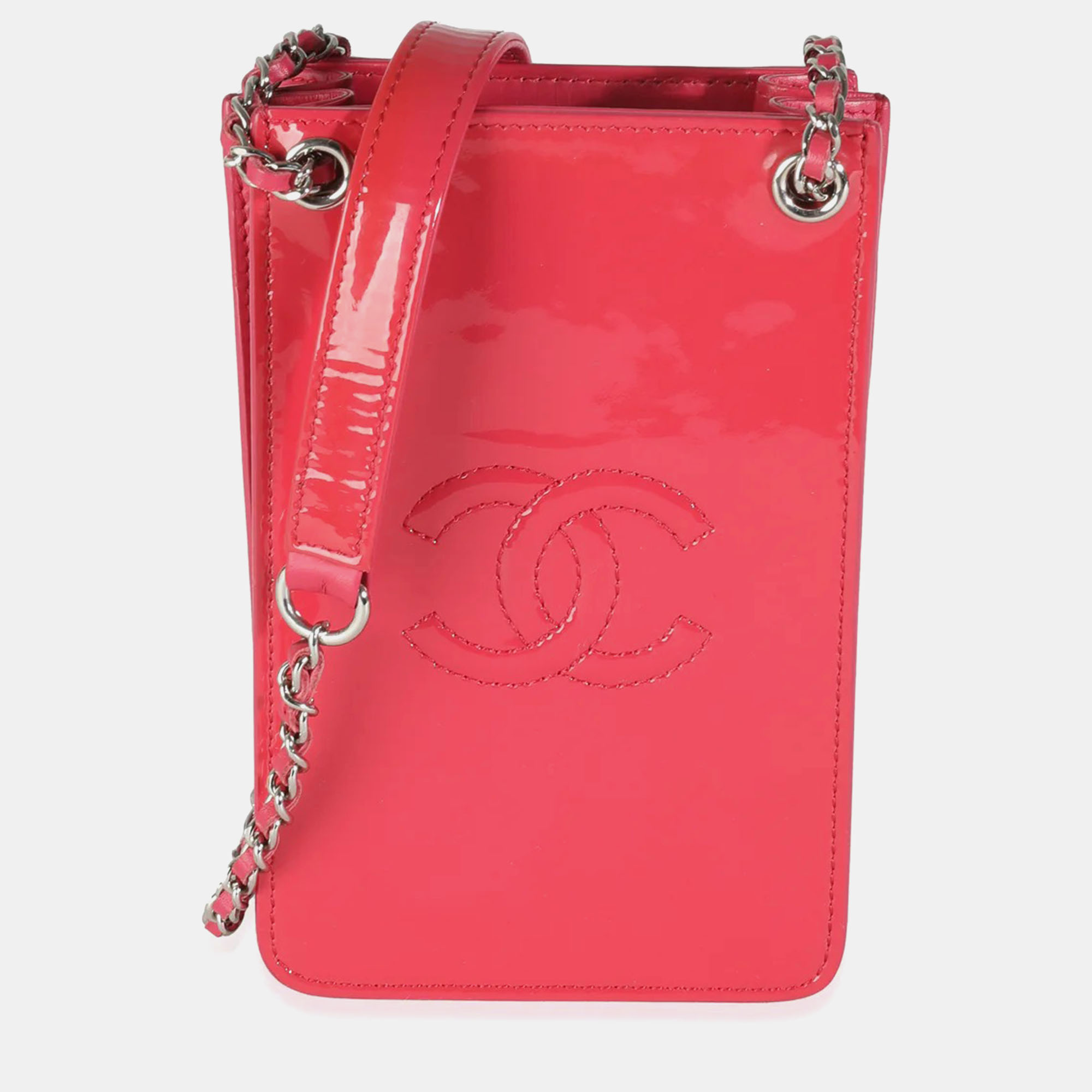 

Chanel Pink Patent CC Phone Holder With Chain