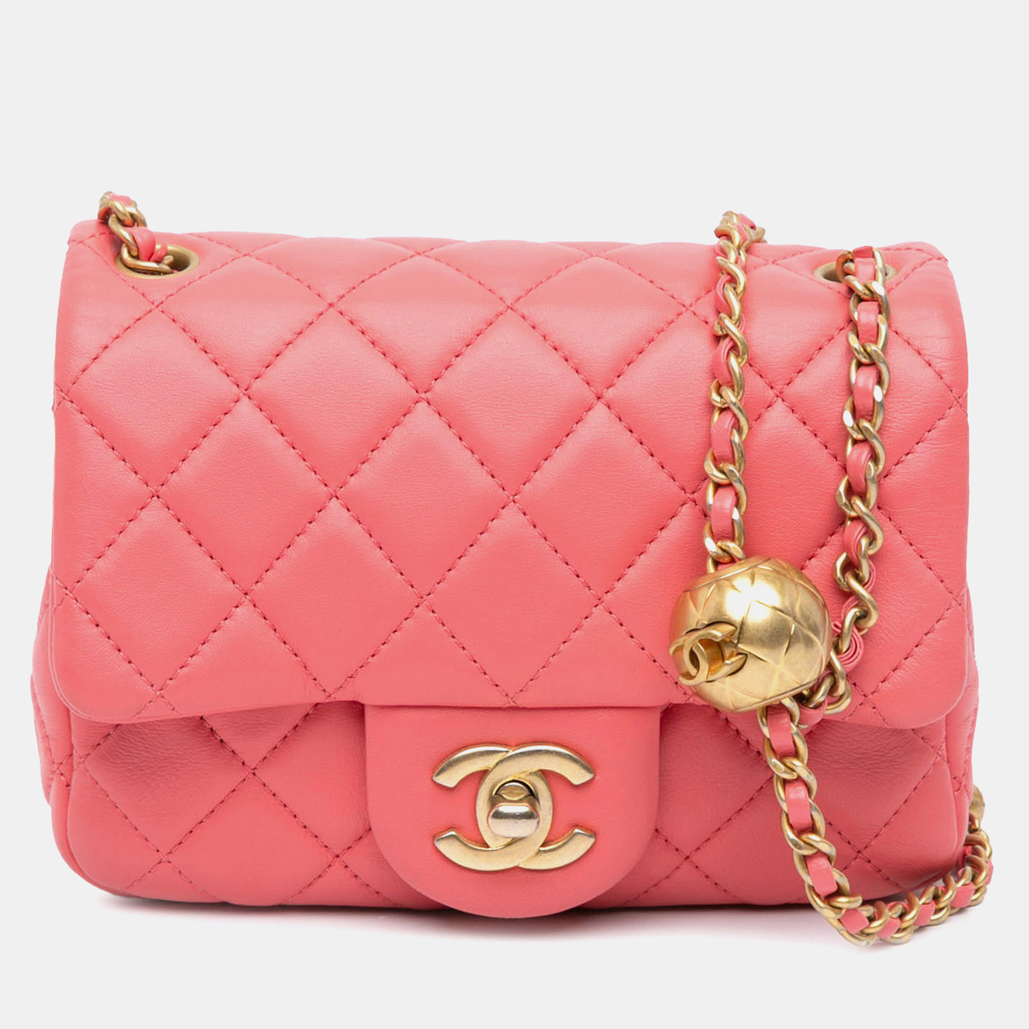 

Chanel Pink Mini Square Classic Lambskin Pearl Crush Flap