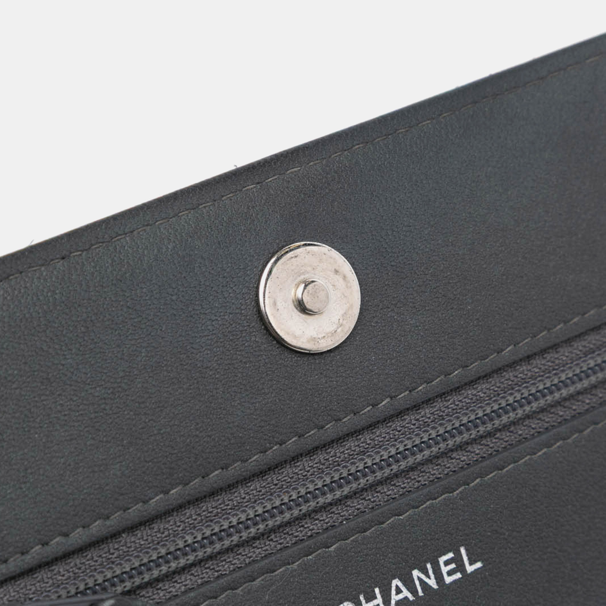 Chanel Black Studded Lambskin Camellia Wallet On Chain 