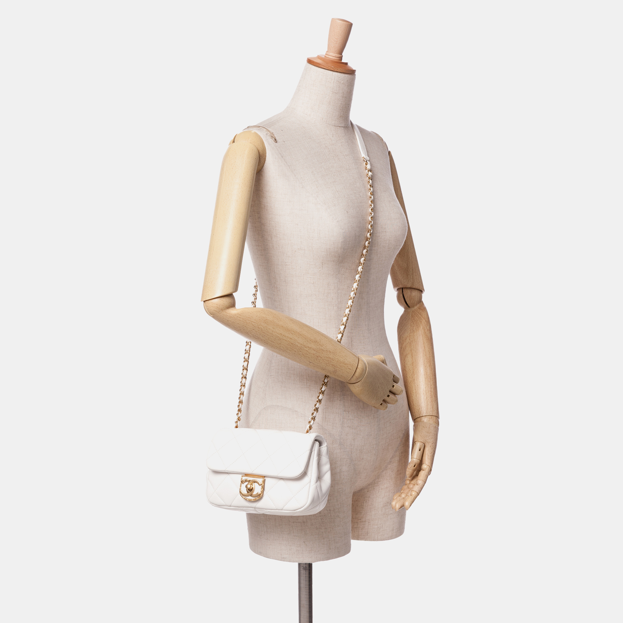 Chanel White Mini Quilted Lambskin Messenger Flap 
