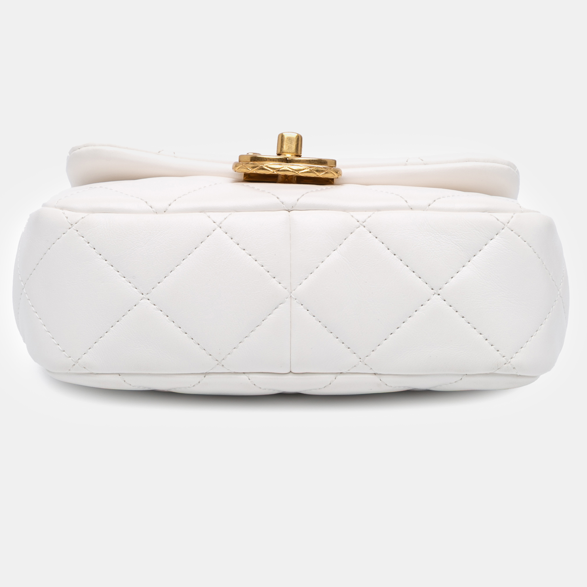 Chanel White Mini Quilted Lambskin Messenger Flap 