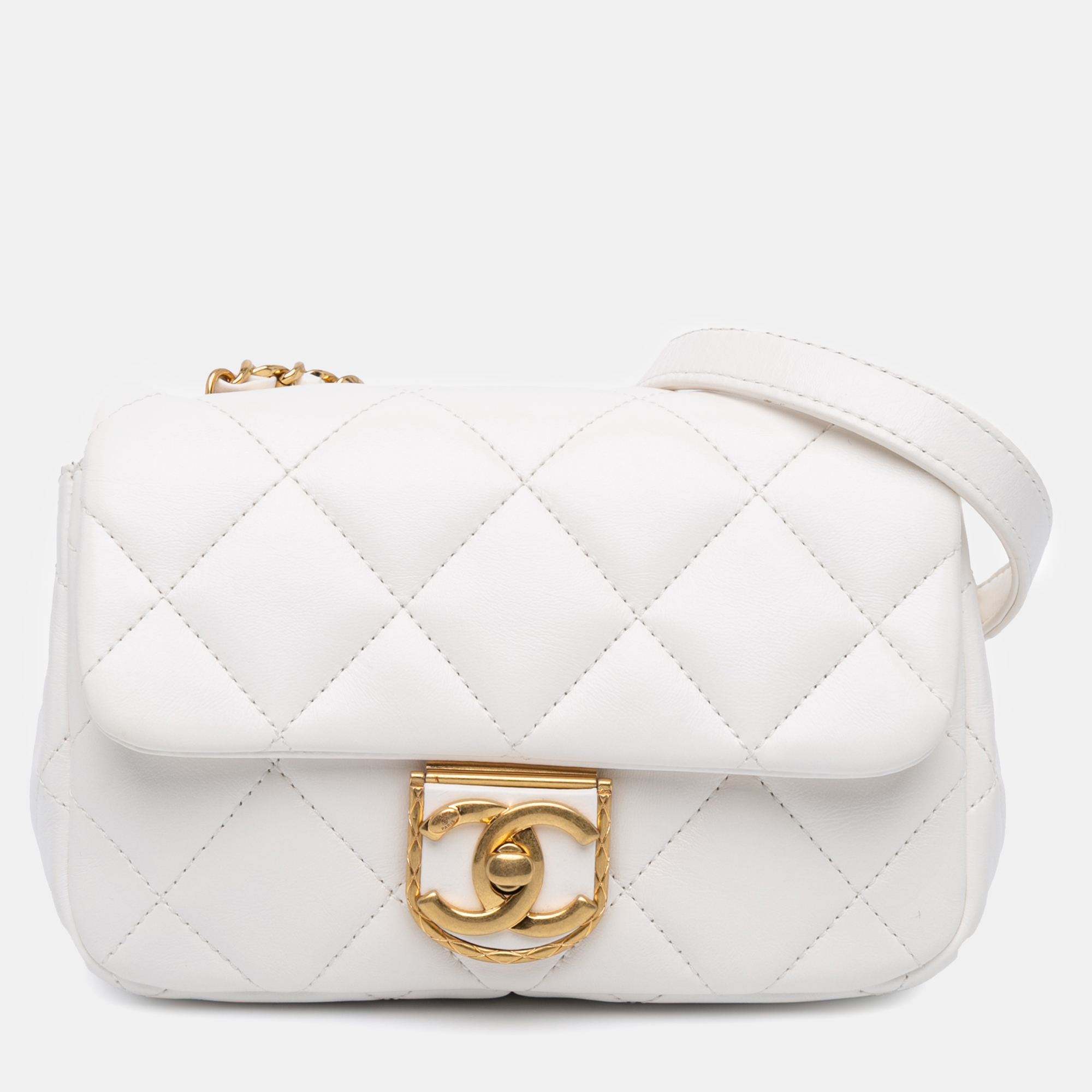 

Chanel White Mini Quilted Lambskin Messenger Flap