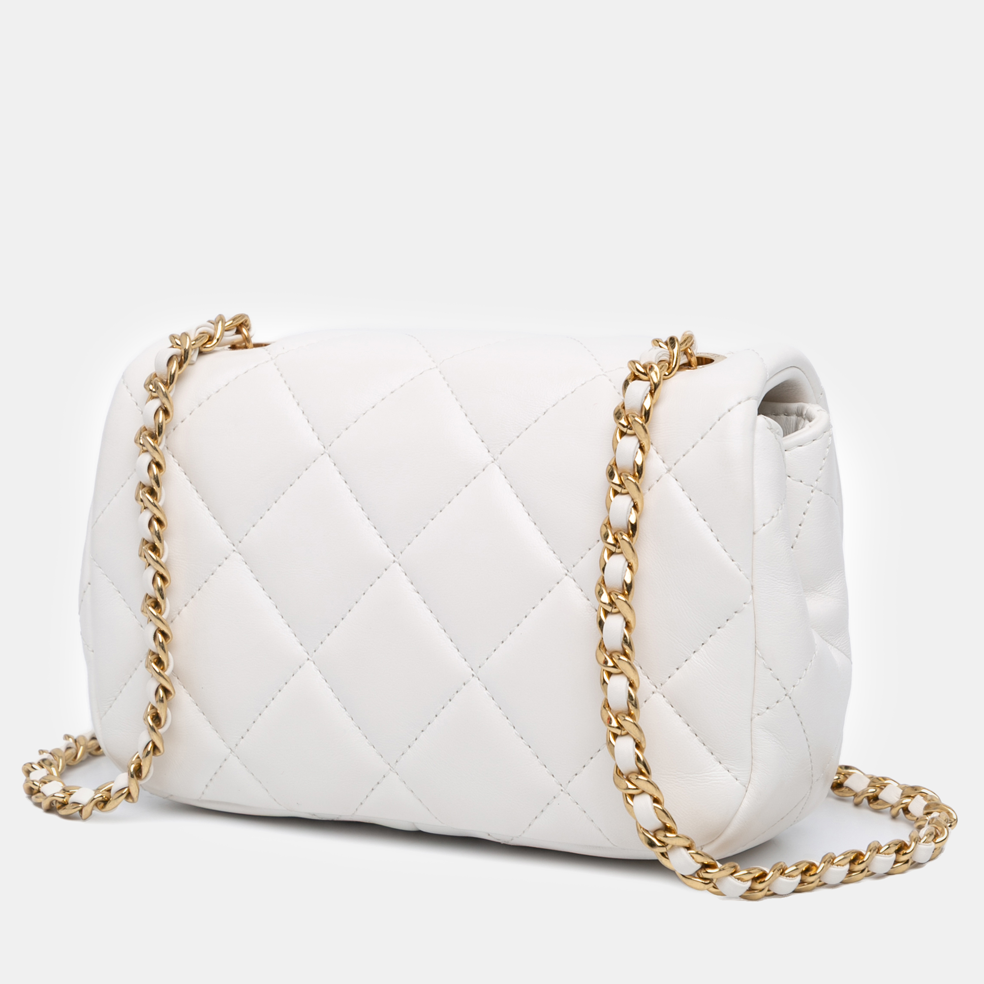 Chanel White Mini Quilted Lambskin Messenger Flap 