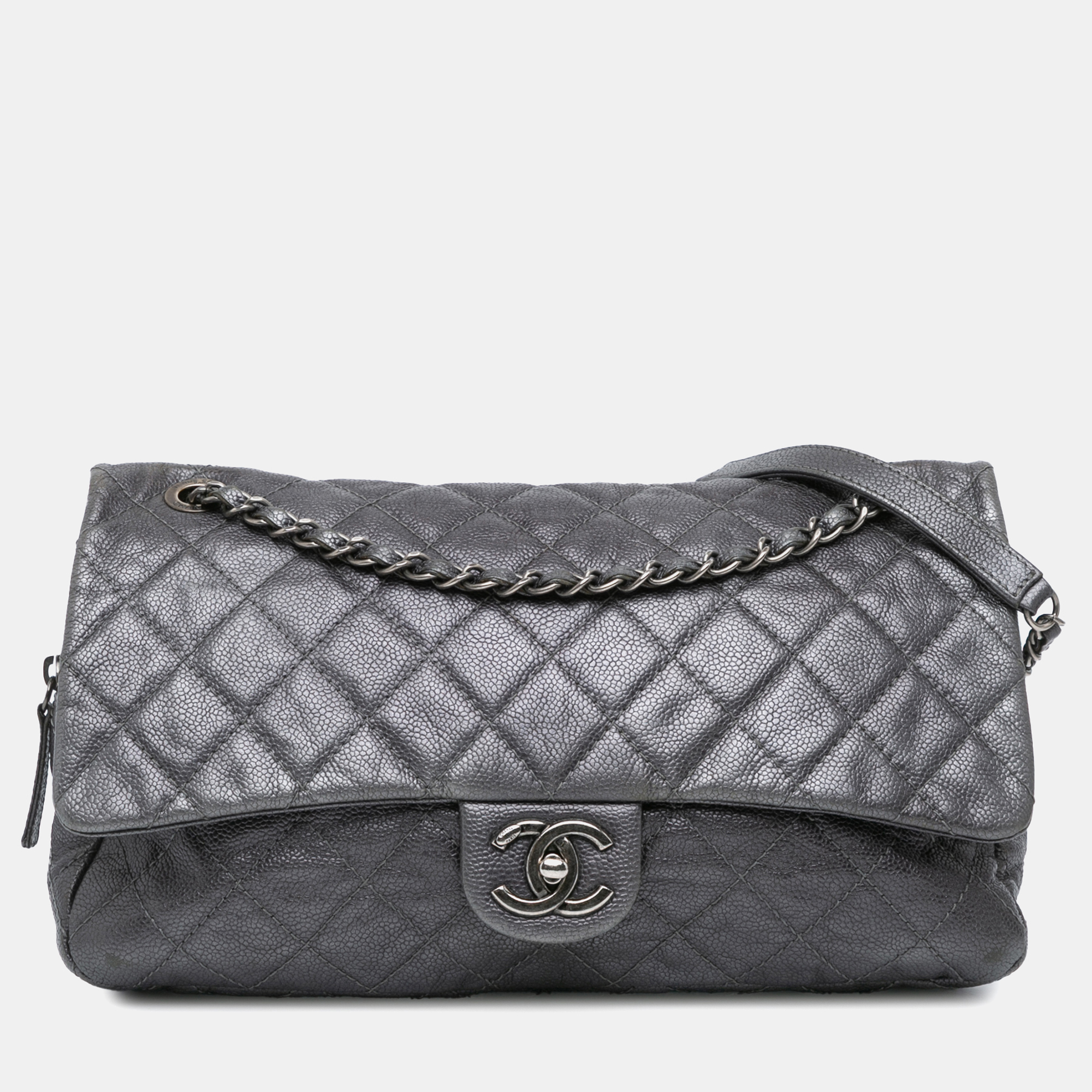 

Chanel Grey Jumbo Quilted Caviar Easy Flap