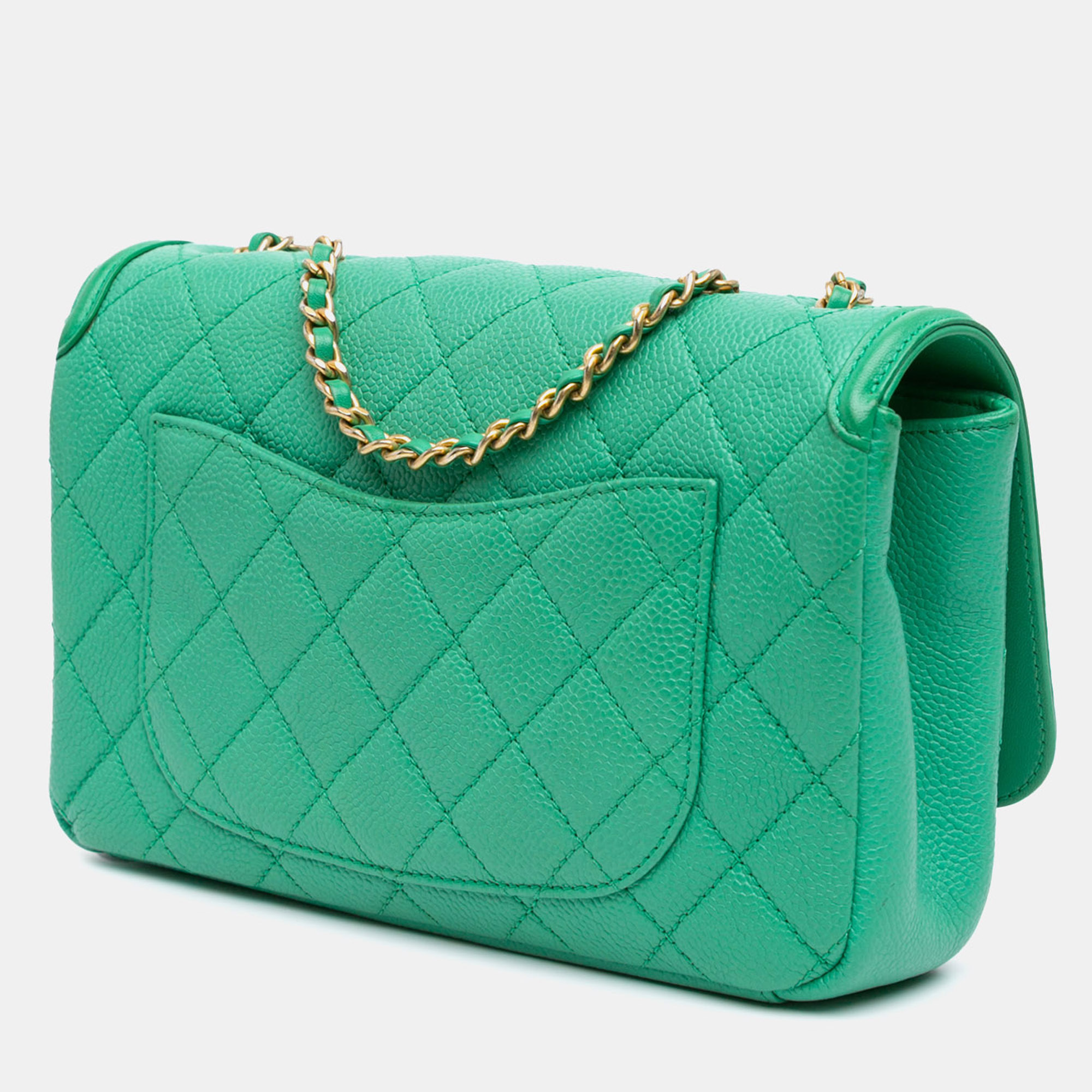 Chanel Green Small Caviar CC Filigree Flap 