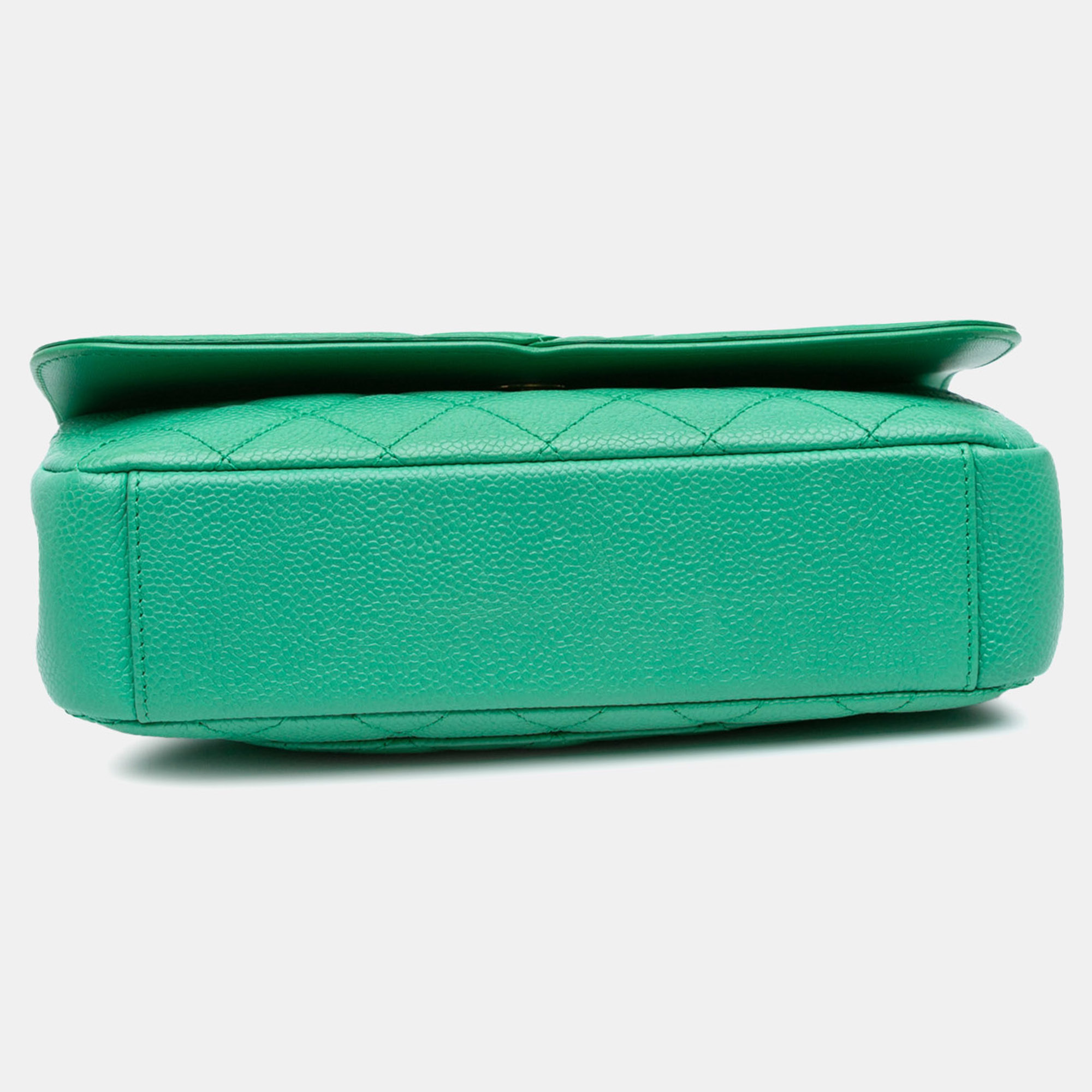 Chanel Green Small Caviar CC Filigree Flap 