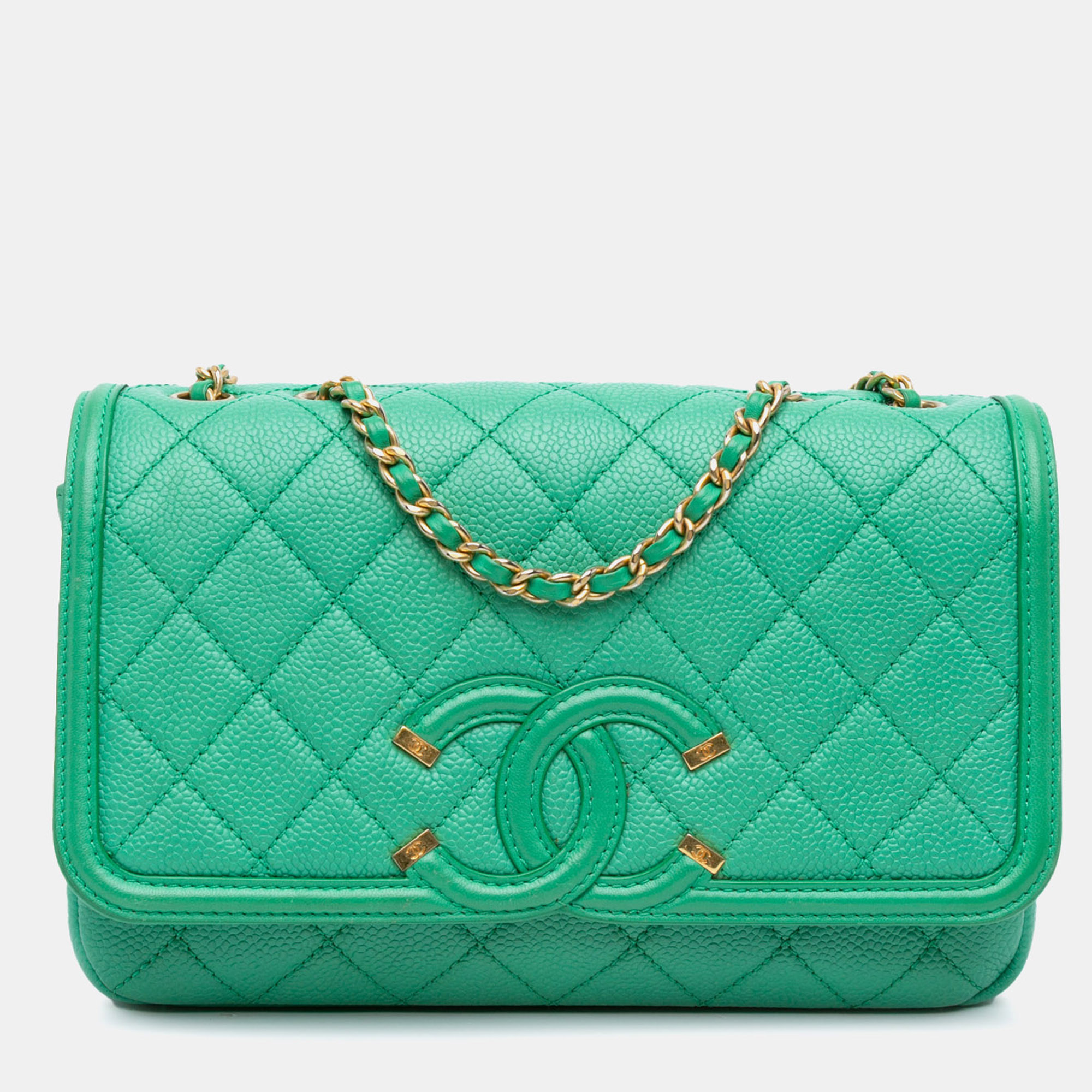 

Chanel Green Small Caviar CC Filigree Flap