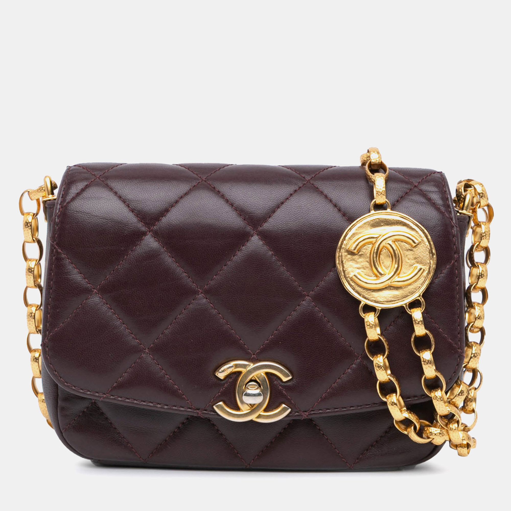 

Chanel Bordeaux Lambskin Small Coin Flap Bag, Red