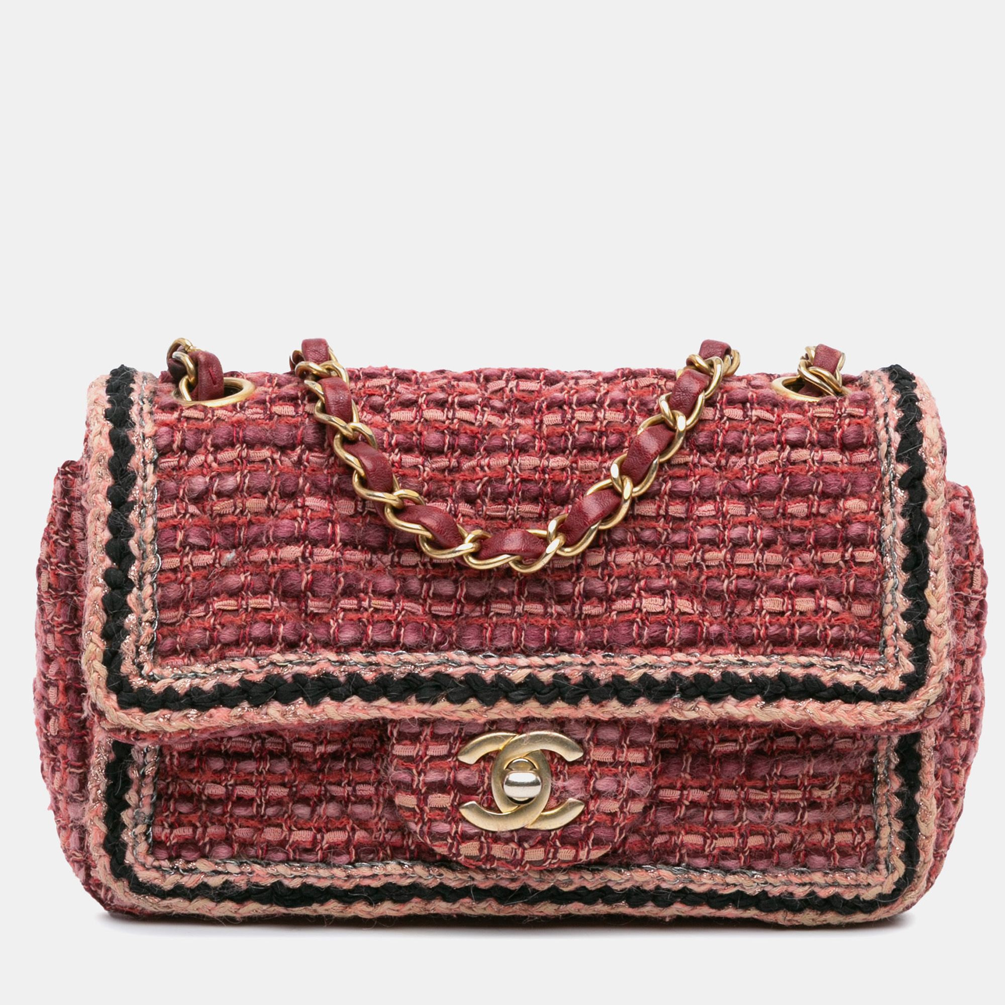 

Chanel Red Mini Braided Classic Tweed Single Flap Bag