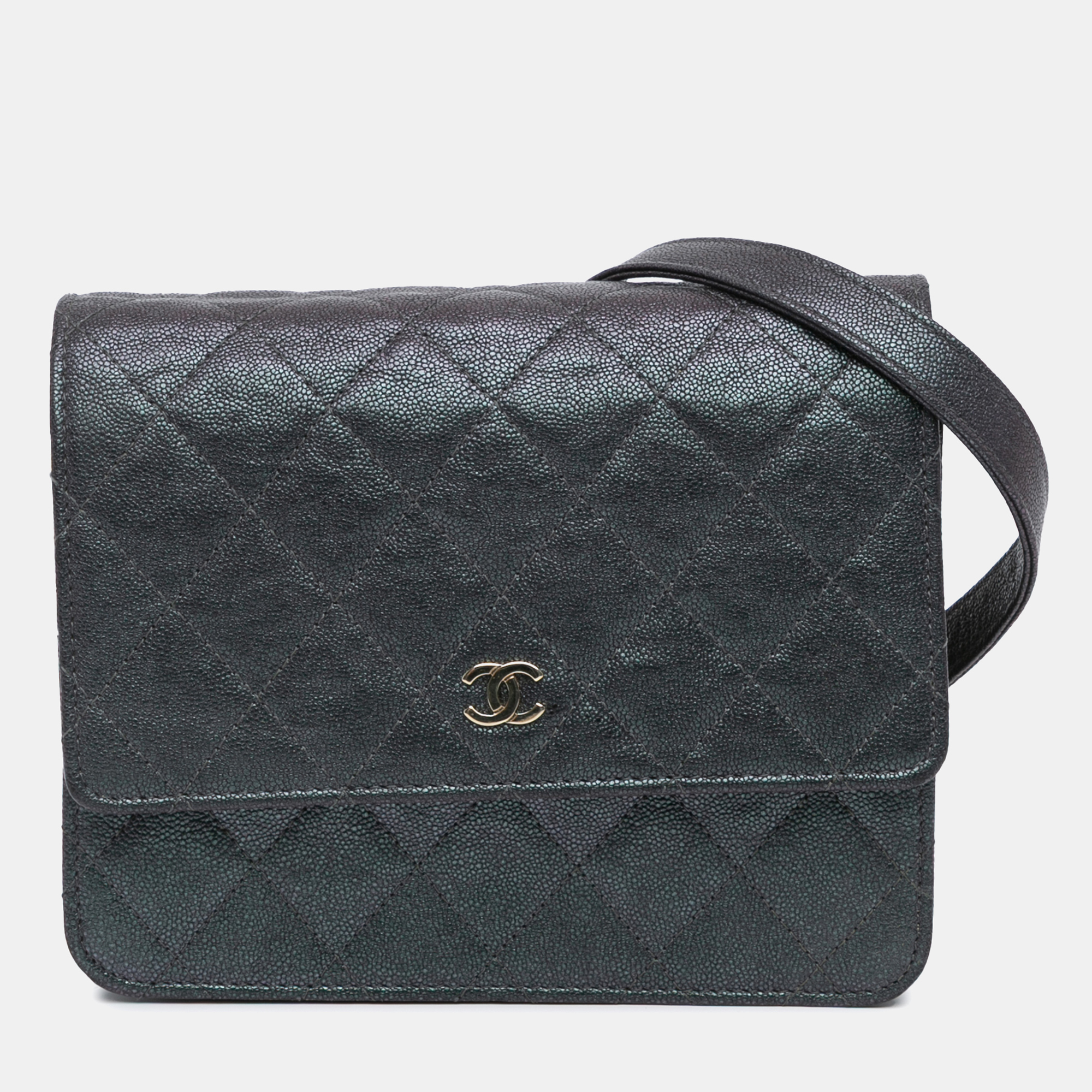 

Chanel Black Quilted Caviar Square Wallet on Chain