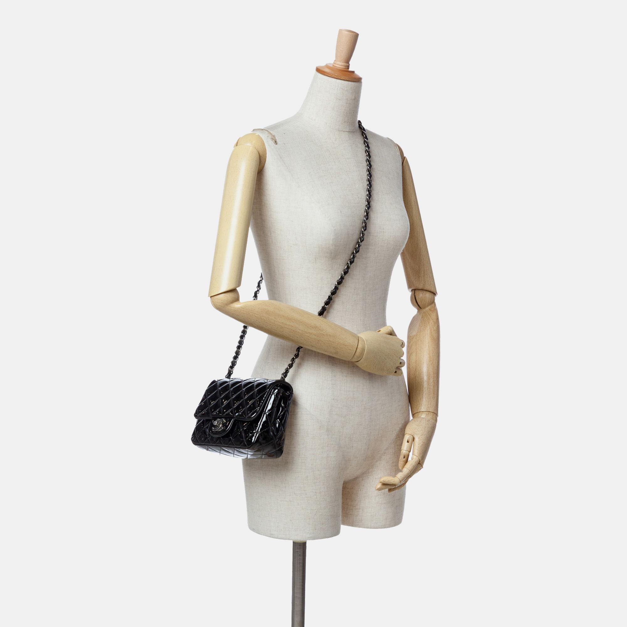 Chanel Black Mini Square Classic Patent Single Flap 