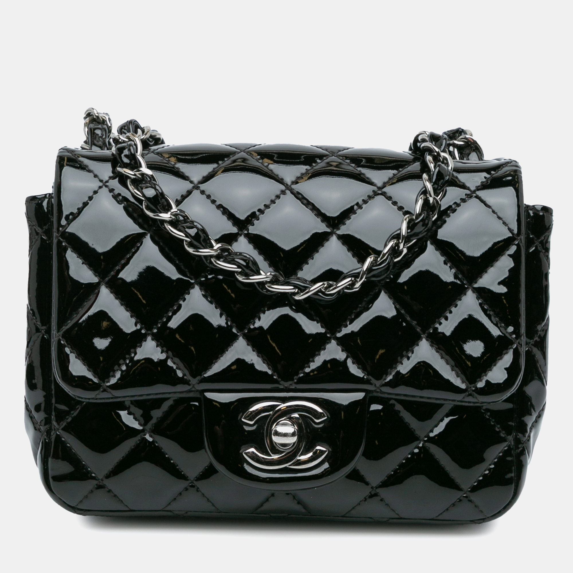 

Chanel Black Mini Square Classic Patent Single Flap