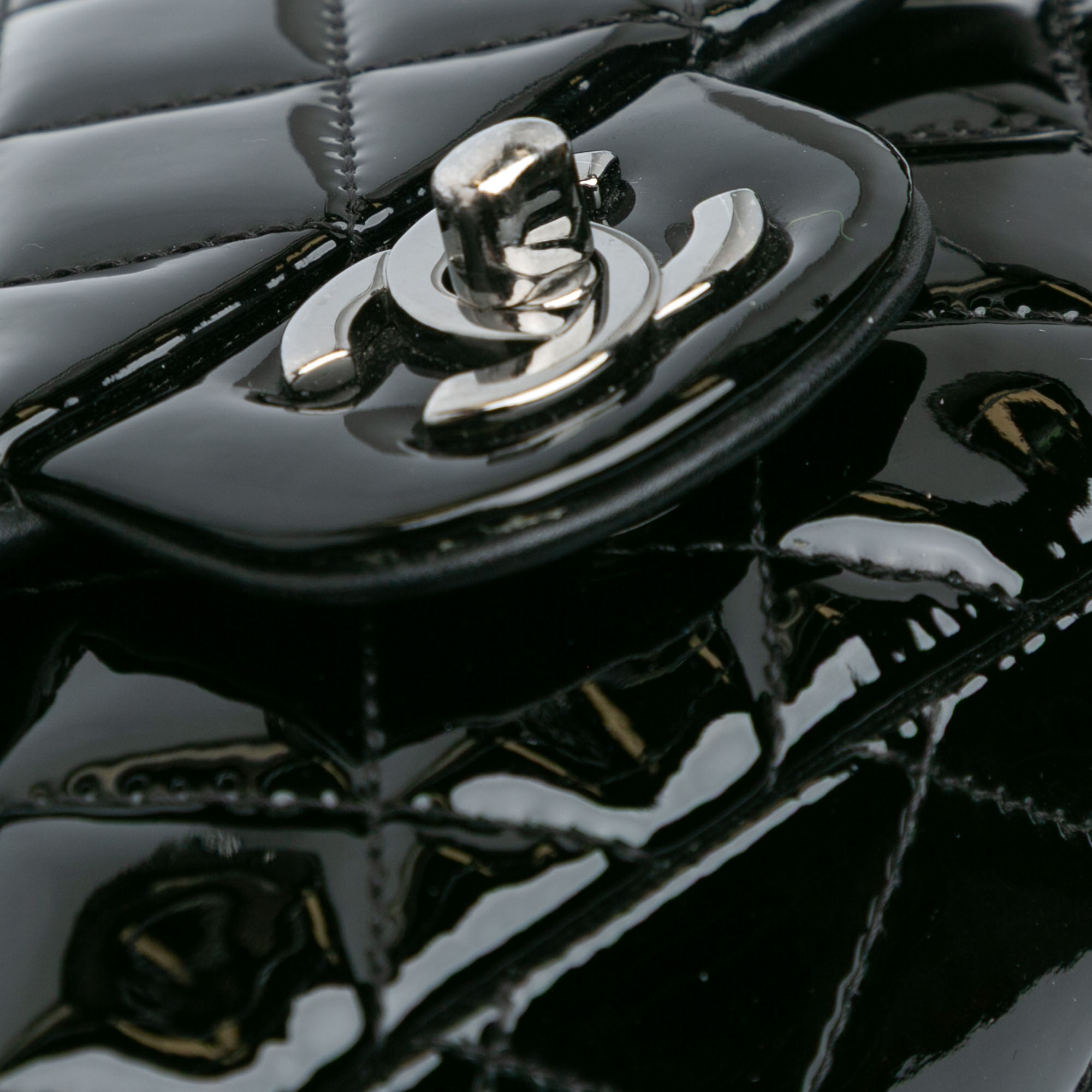 Chanel Black Mini Square Classic Patent Single Flap 