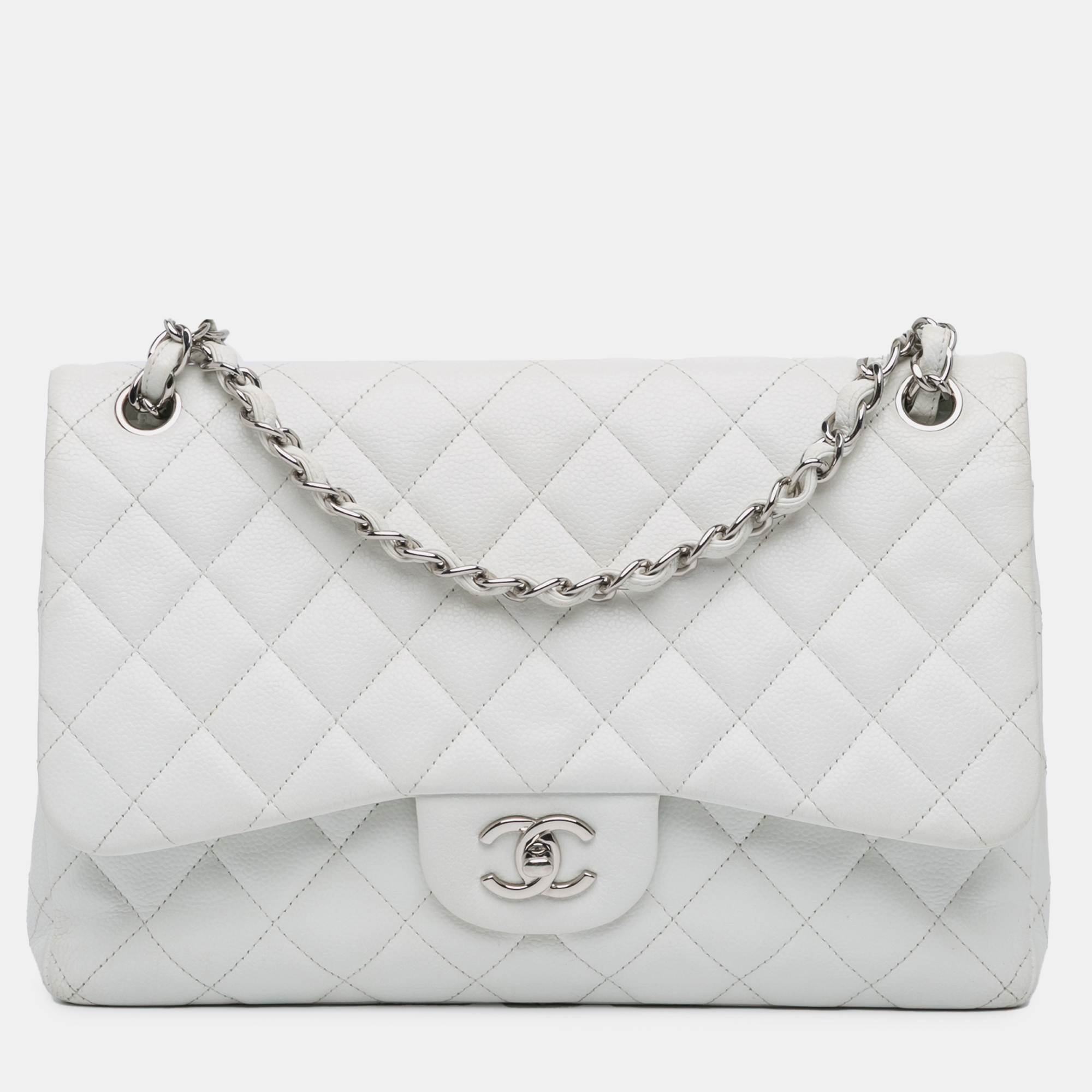 

Chanel White Caviar Leather Jumbo Classic Double Flap Bag