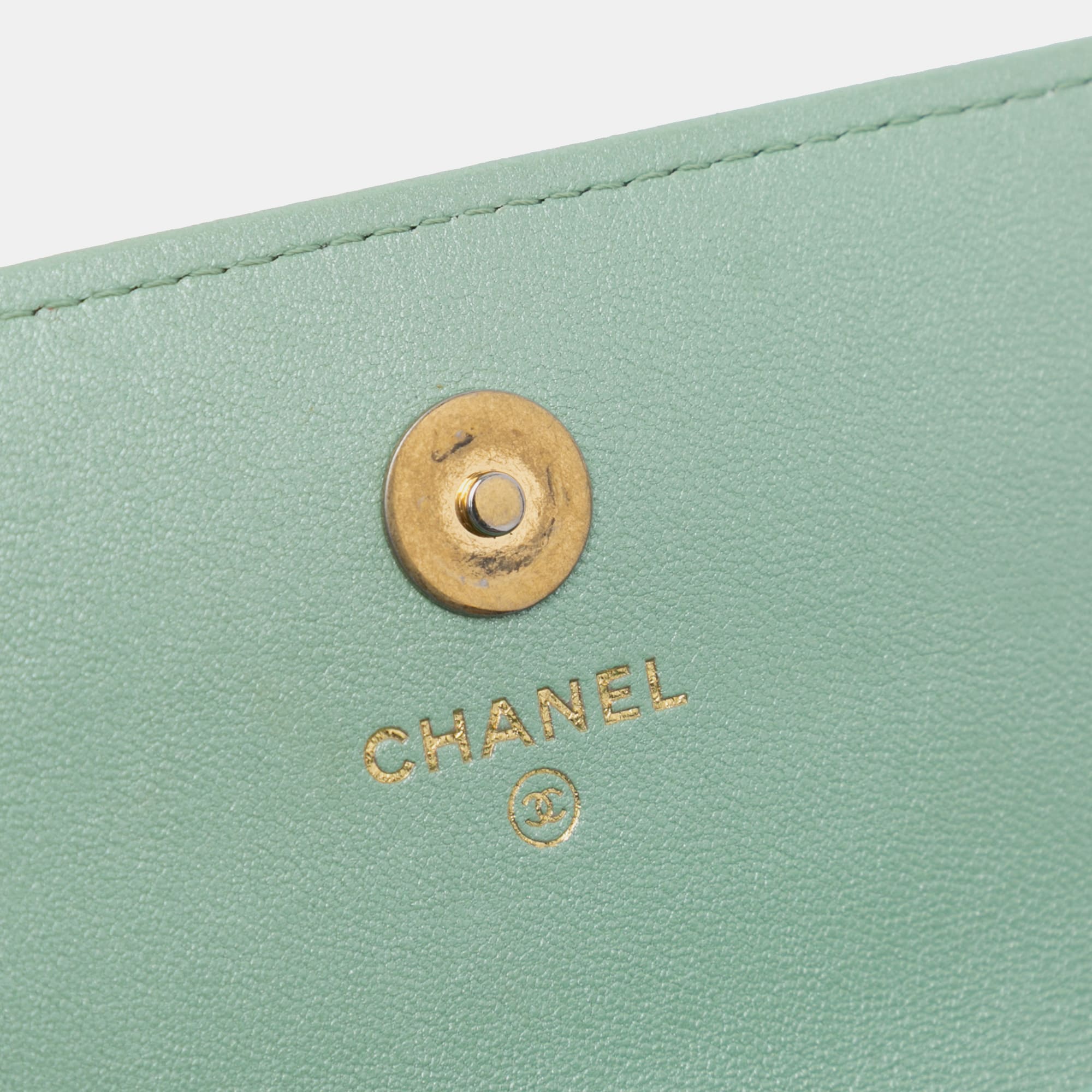 Chanel Green Lambskin 19 Clutch with Chain 
