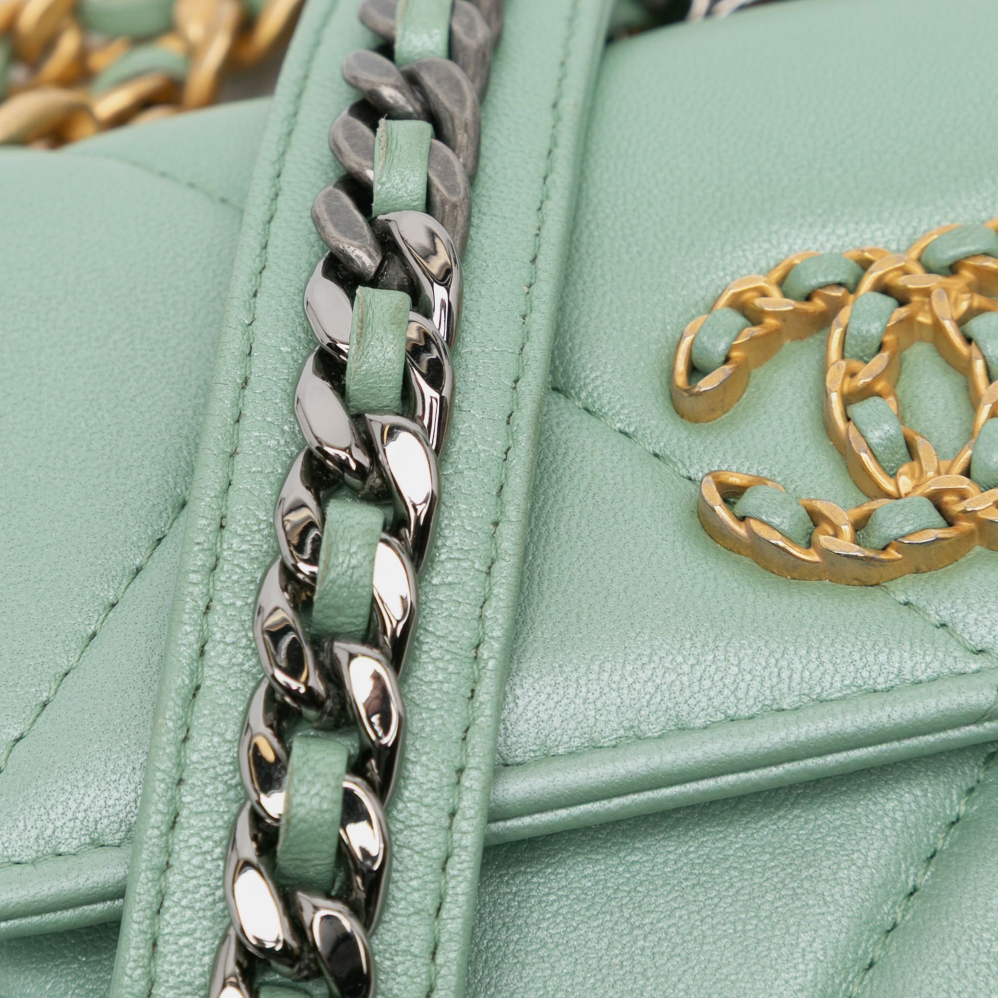 Chanel Green Lambskin 19 Clutch with Chain 