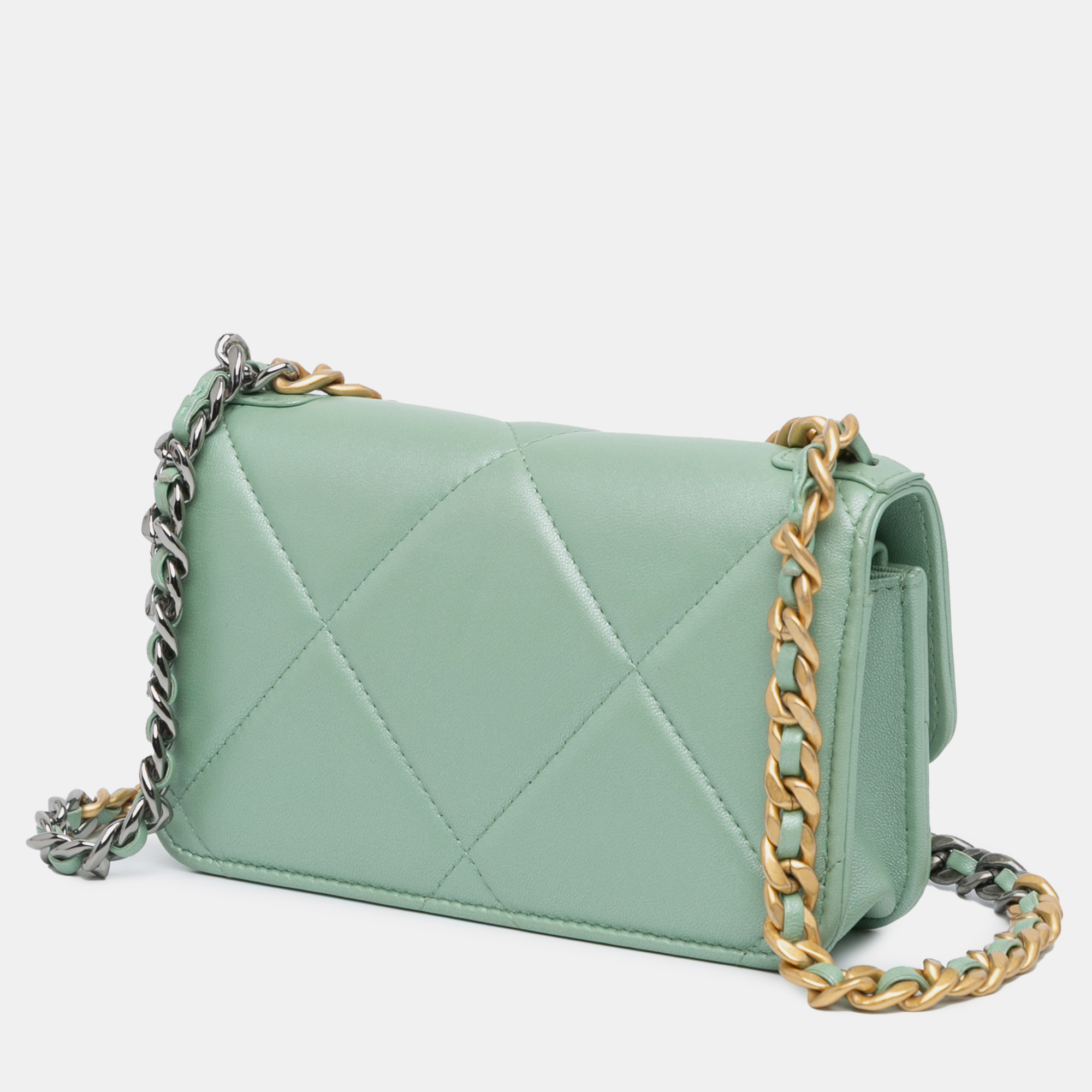 Chanel Green Lambskin 19 Clutch with Chain 